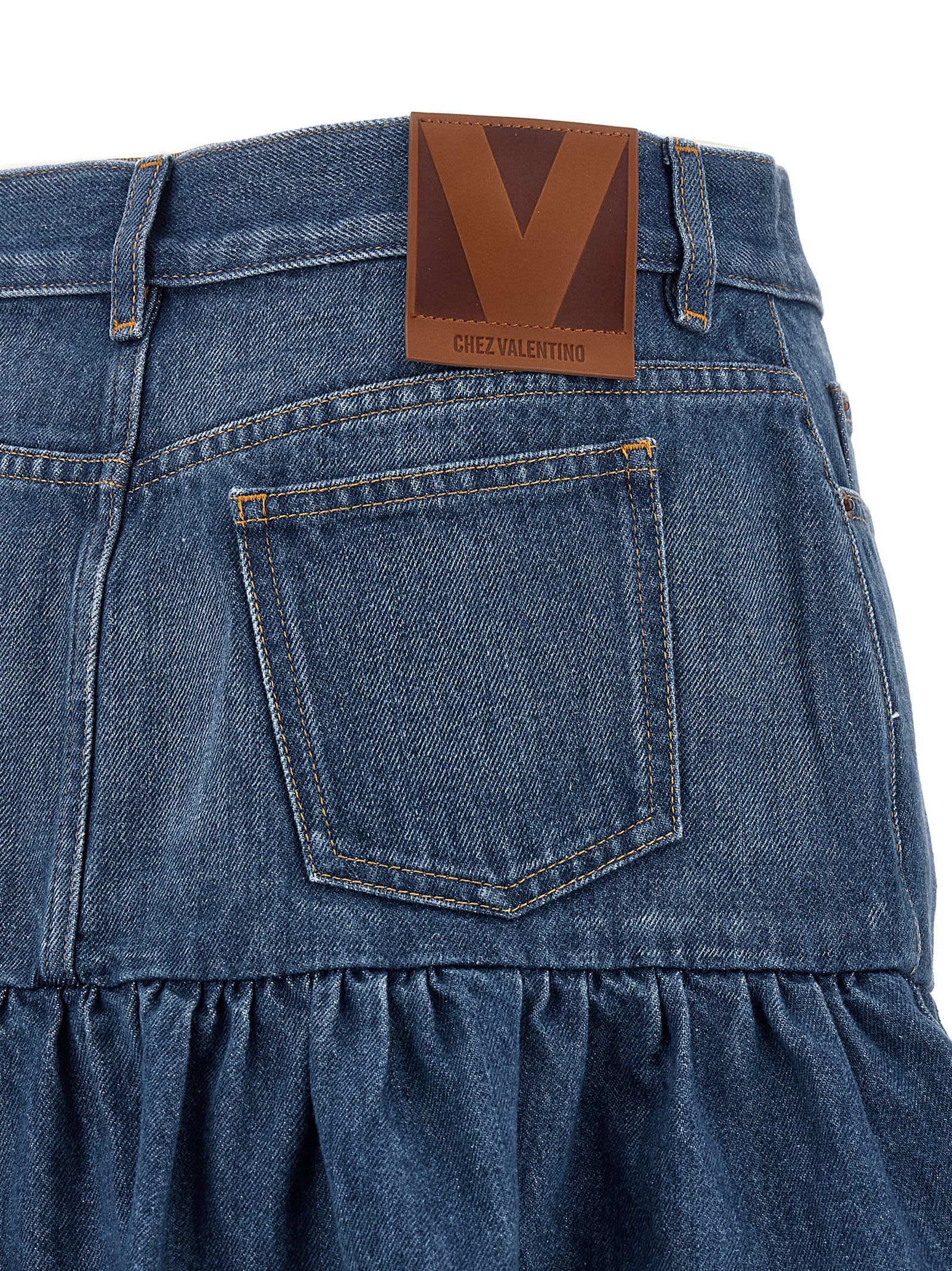 Valentino Ruffled Hem Skirt With Pockets And Belt Loops In Blue