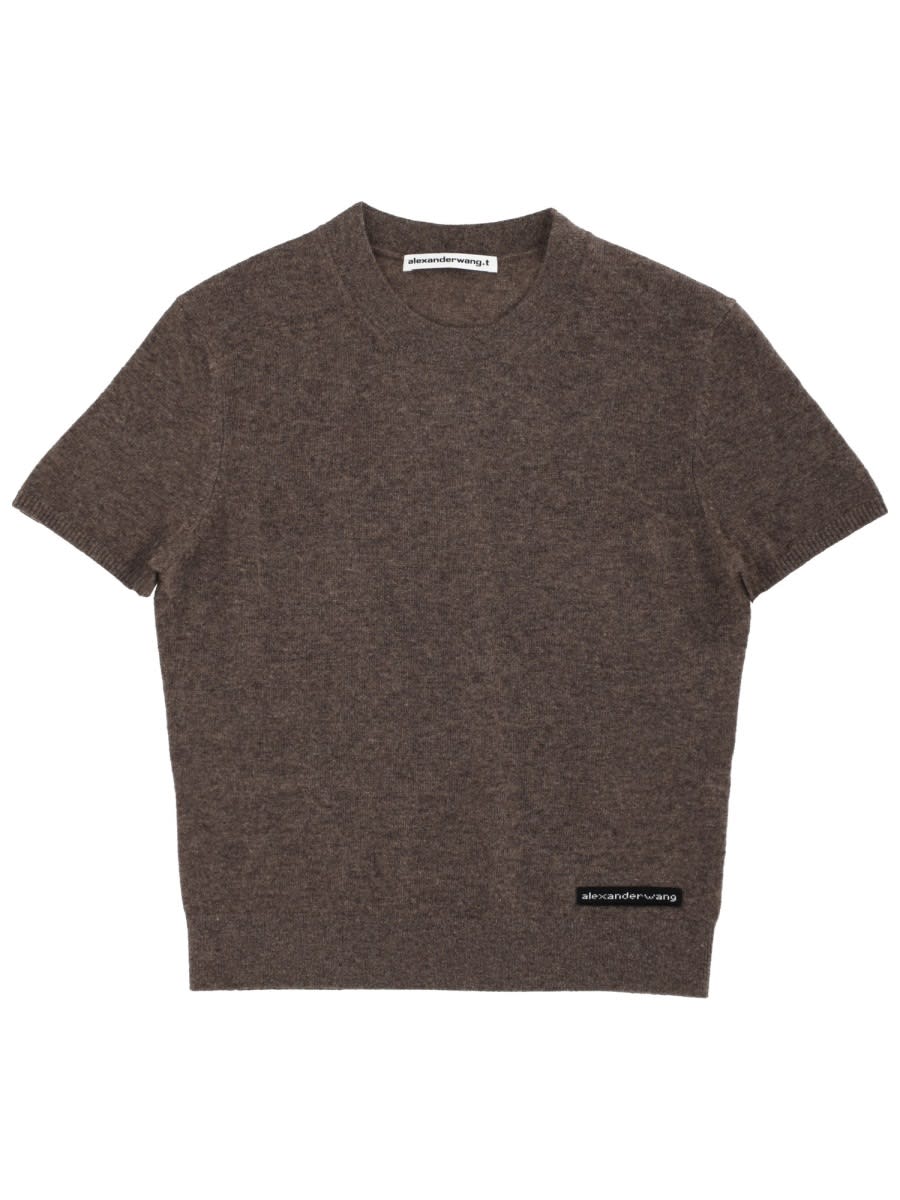 Alexander Wang T T-shirt Con Logo In Brown