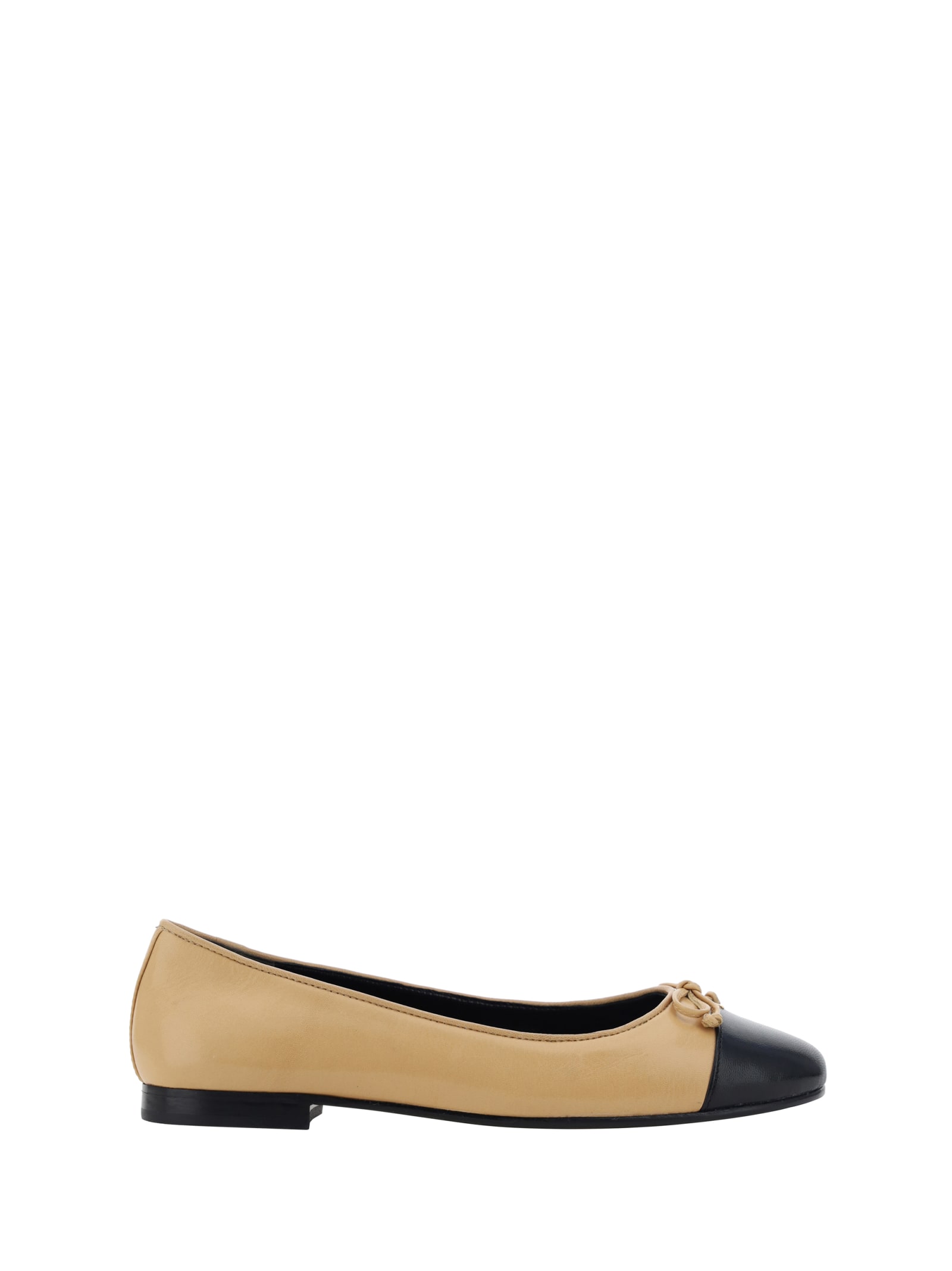 Tory Burch Claire Cap Toe Ballet Flat In Ginger Shortbread/perfect Black