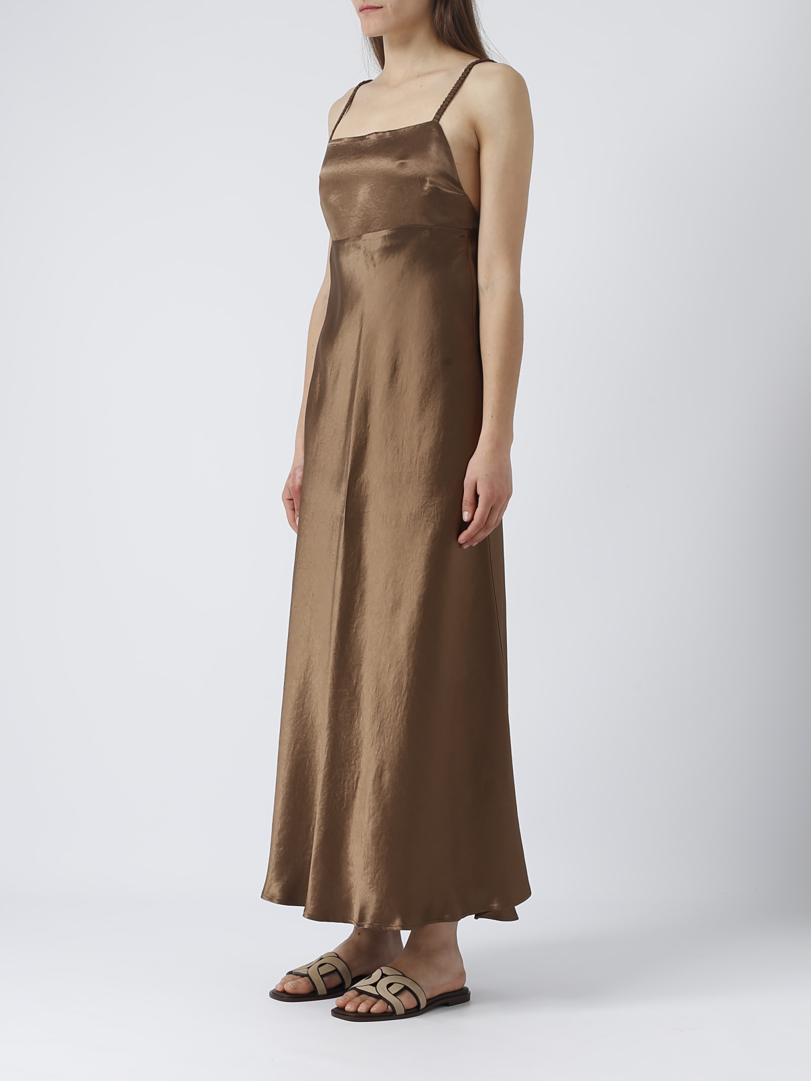 Max Mara Baden Satin Sleeveless Flared Midi Dress In Bruciato