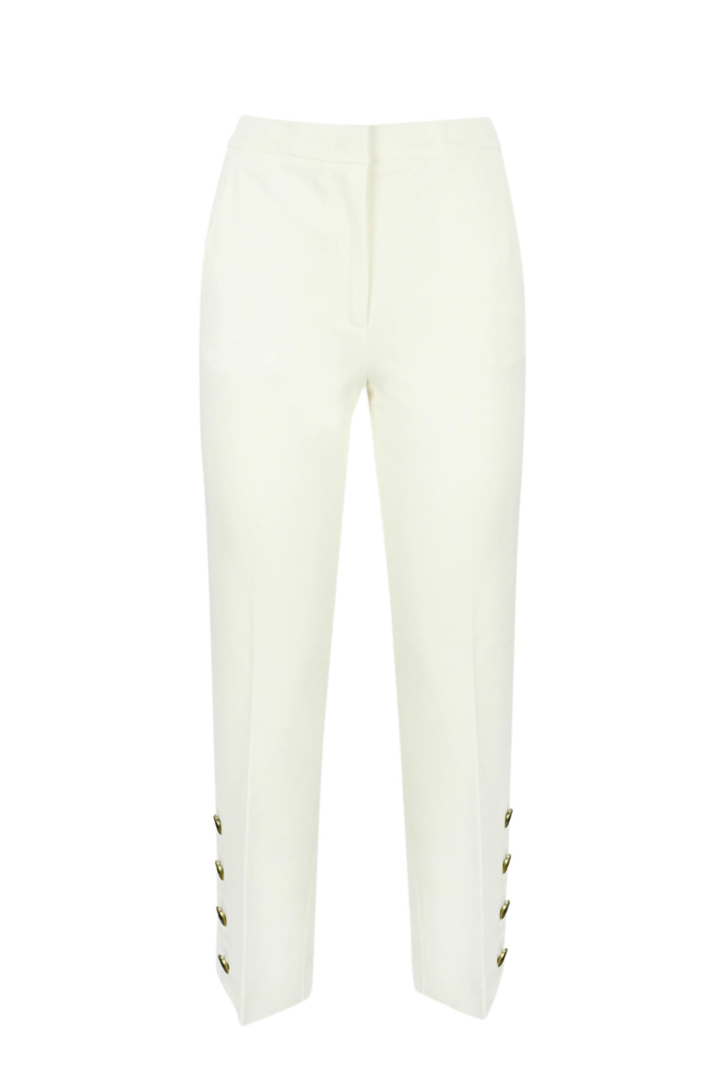 Shop Twinset Cropped Trousers With Logoed Buttons In Bianco