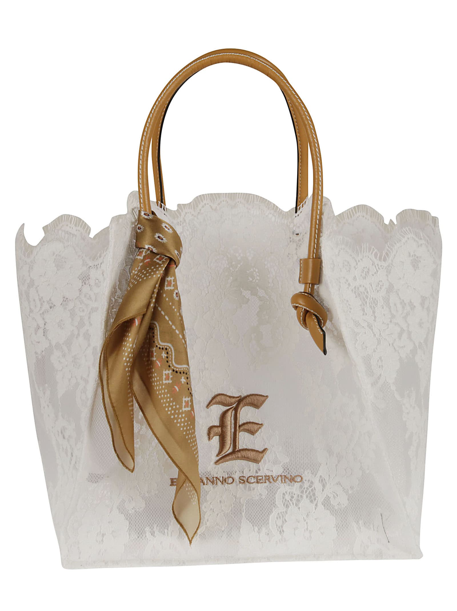 Ermanno Scervino Floral Lace Logo Embroidered Tote