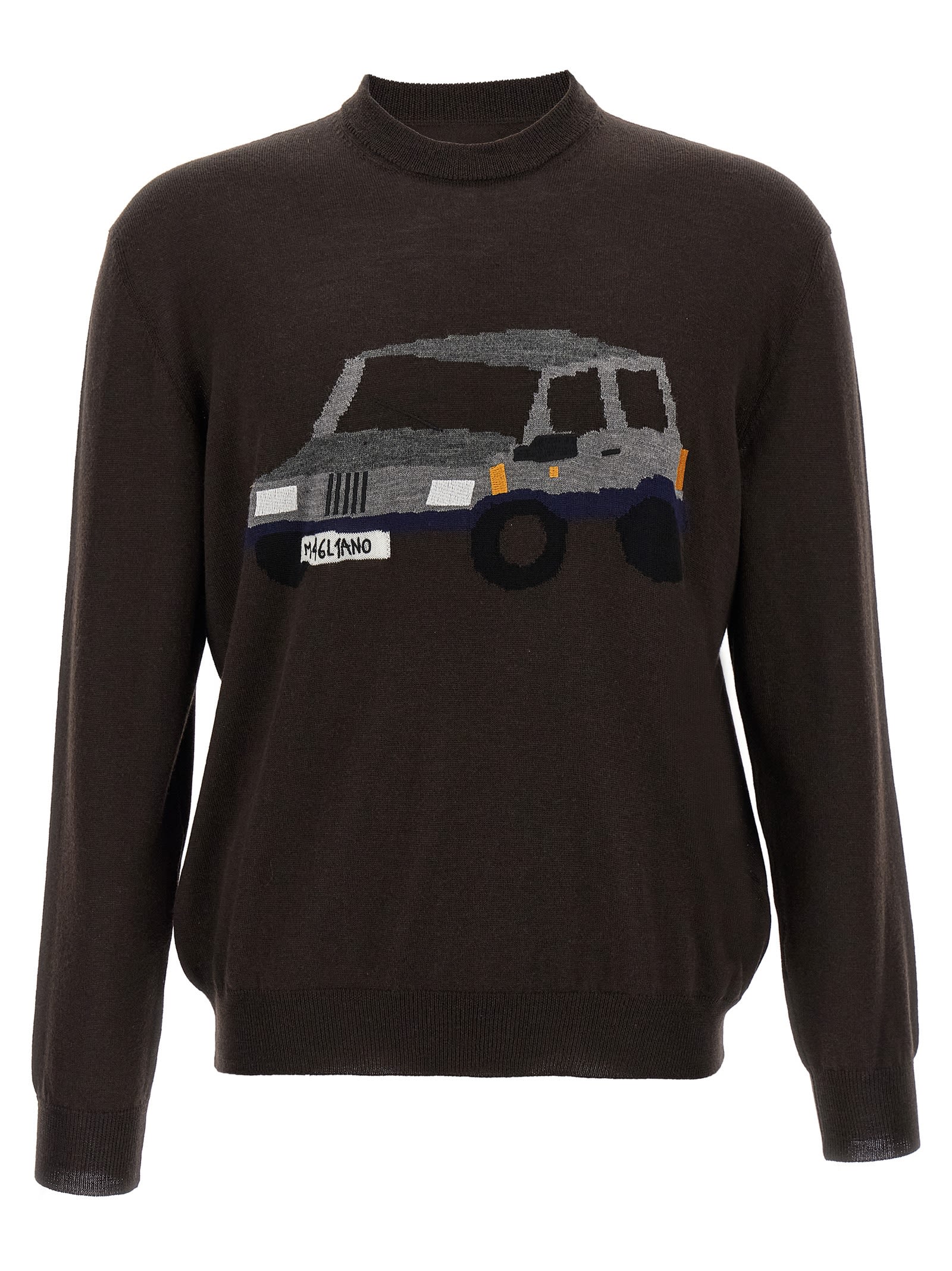Magliano Graphic Crew Neck Long Sleeve Sweater In Brown