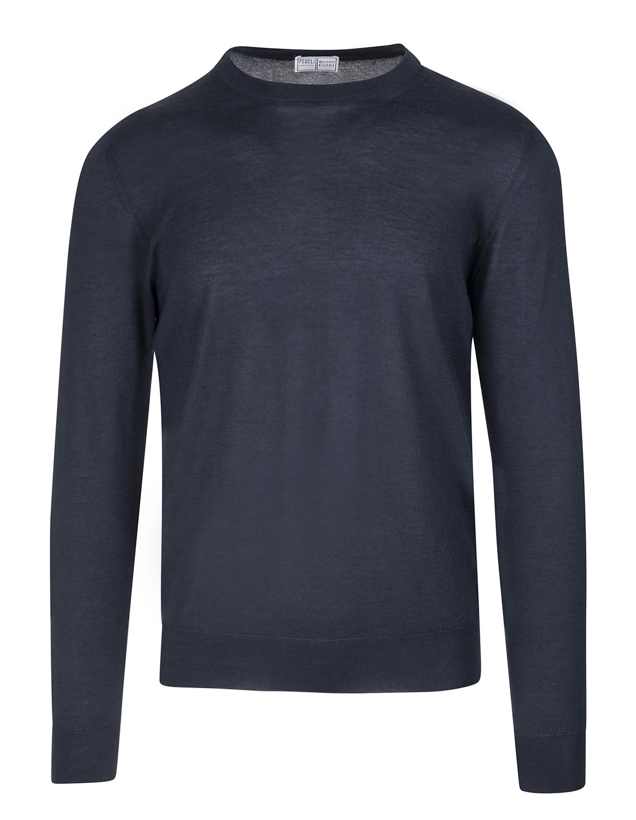 FEDELI MAN ROUND NECK PULLOVER IN ANTHRACITE CASHMERE AND SILK