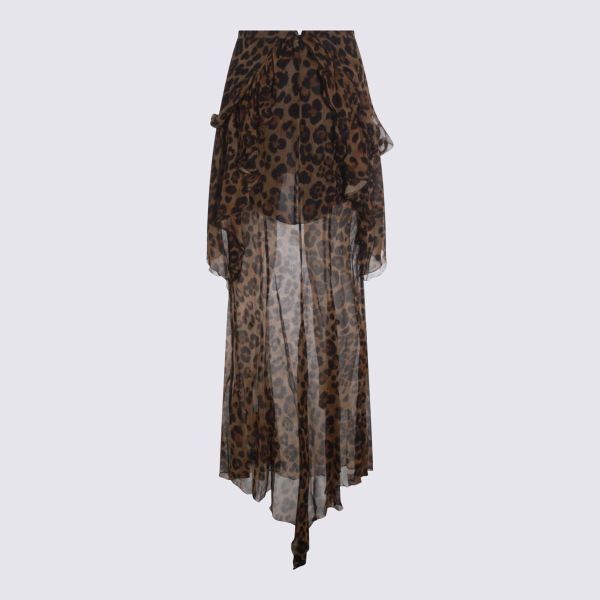 Blumarine Leopard-print Silk Crepon Maxi Skirt In Brown