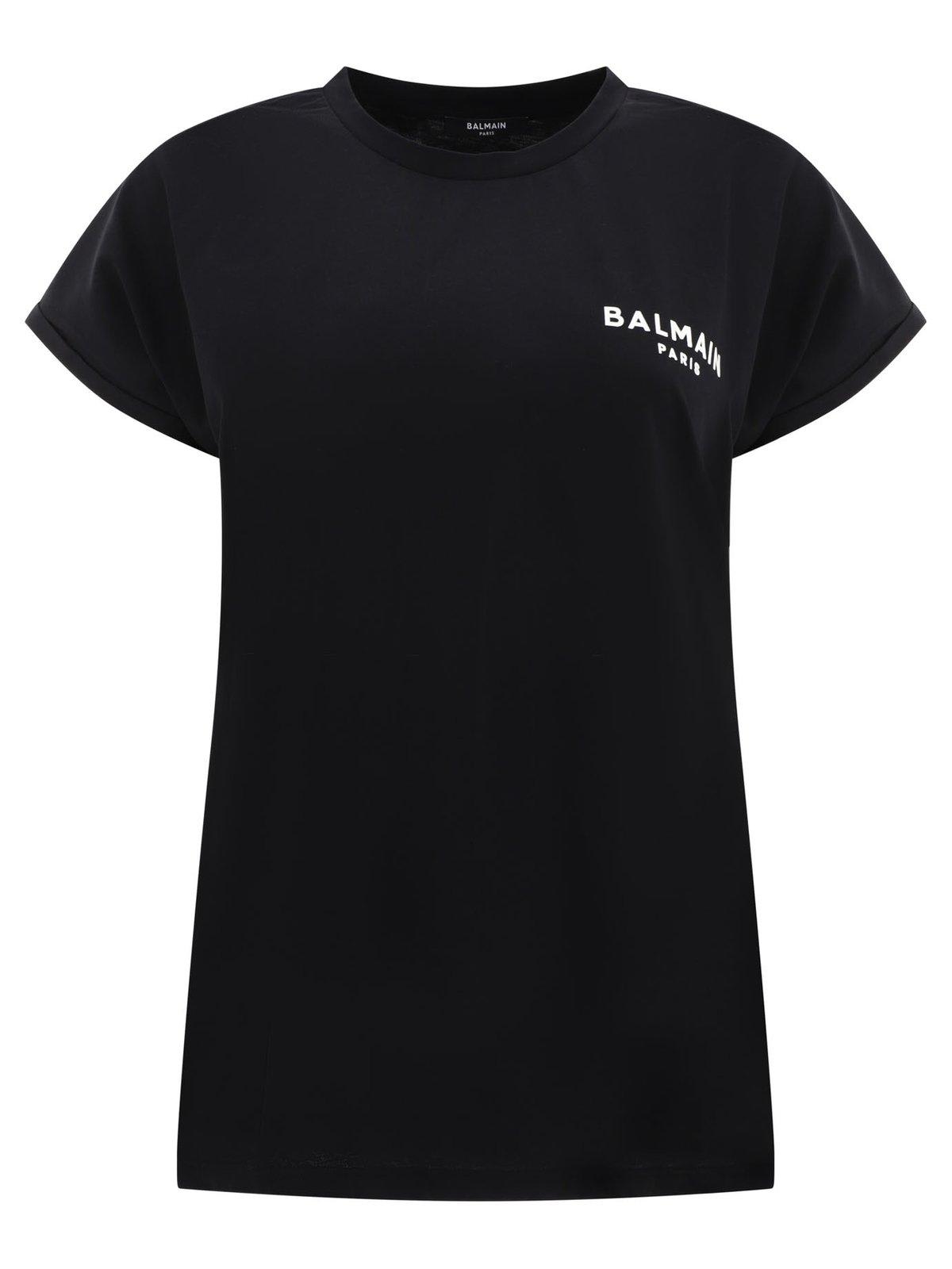 Shop Balmain Logo Printed Crewneck T-shirt In Black