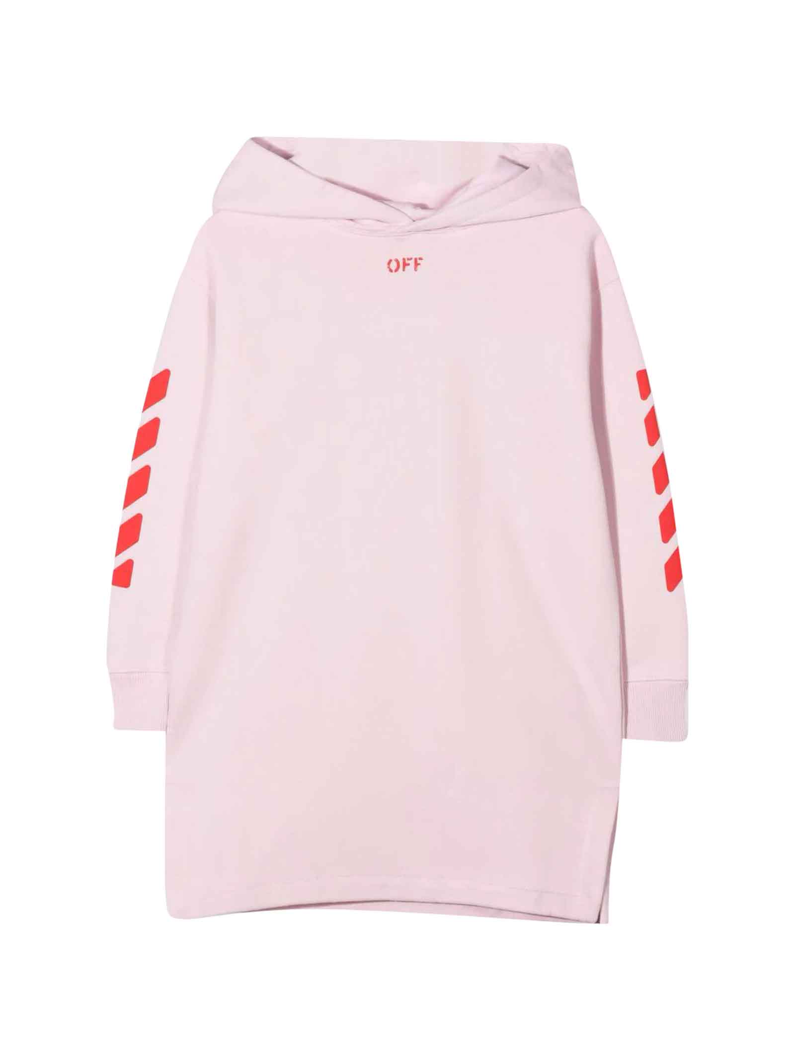 Off-White Pink Dress With Hood And Red Print