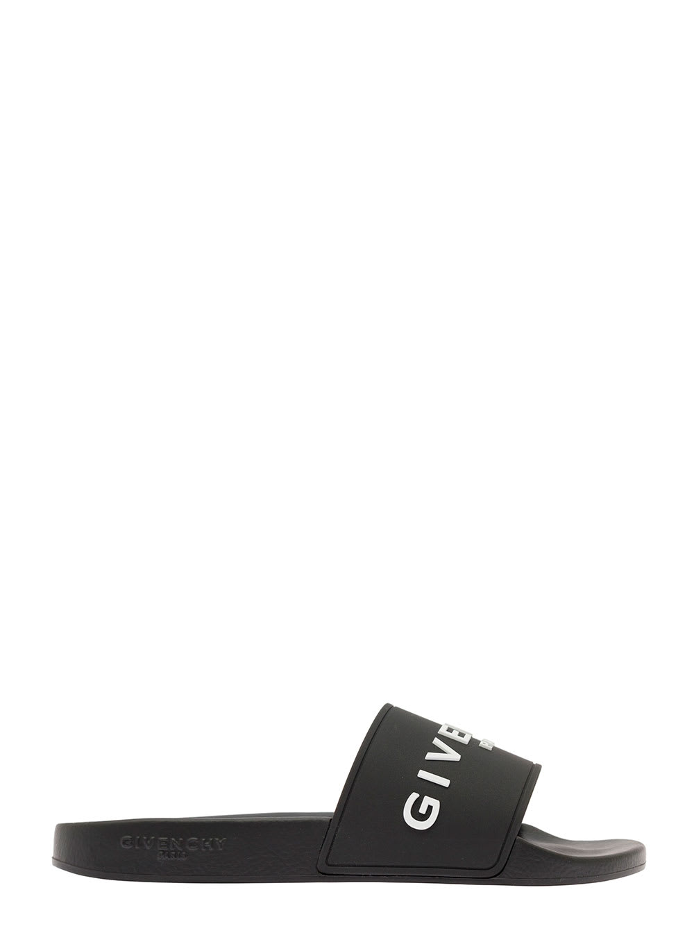 Givenchy Black Flat Slides With Logo In Polyurethane Man