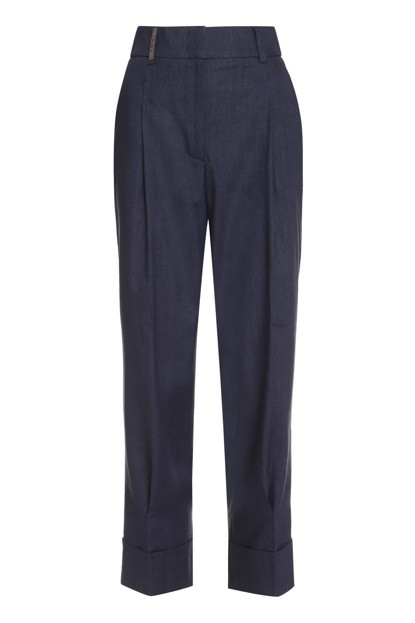 Shop Peserico Wool Blend Trousers In Blue