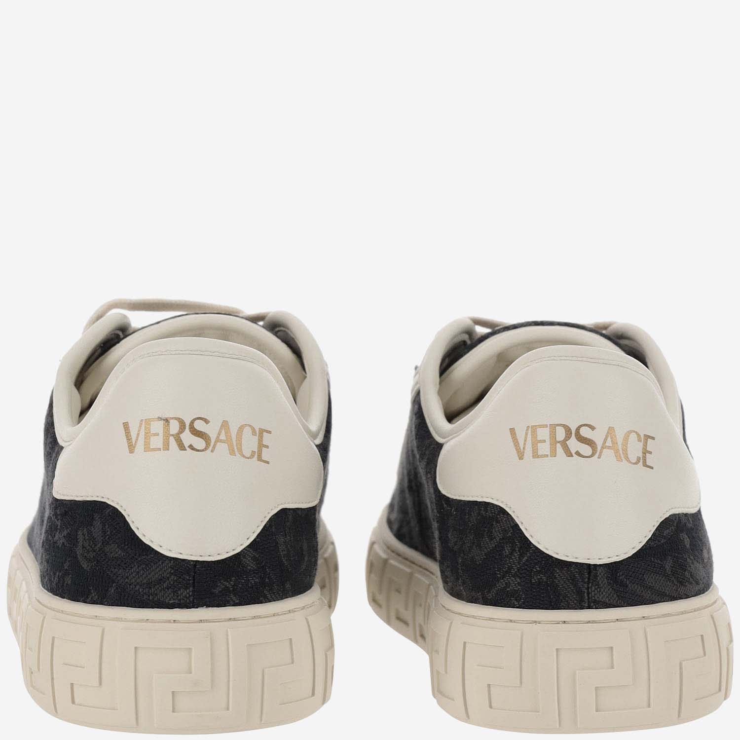 Shop Versace Greek Baroque Sneakers In Black Off White Light Gold (black)
