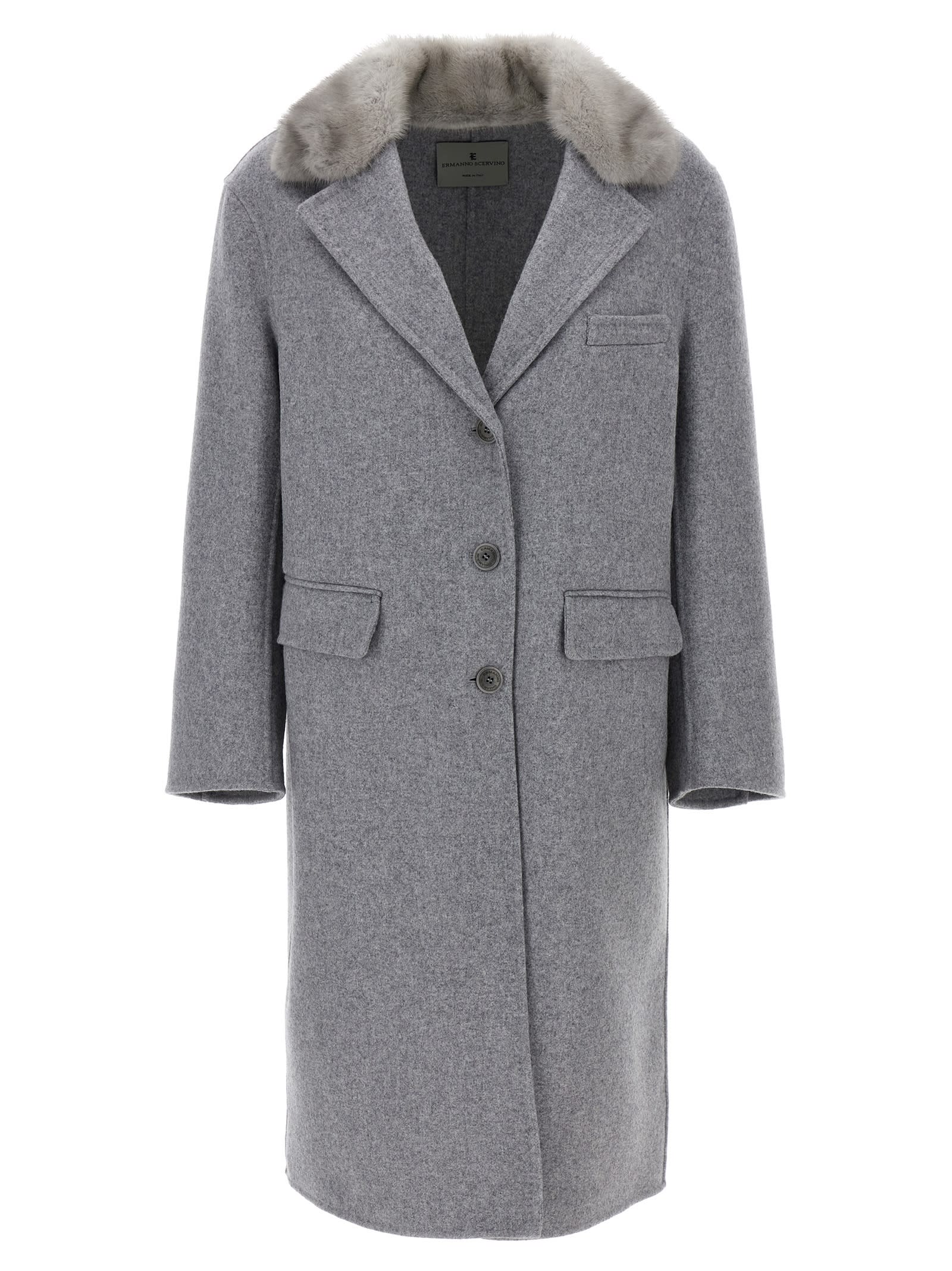 Shop Ermanno Scervino Mink Single-breasted Coat In Gray