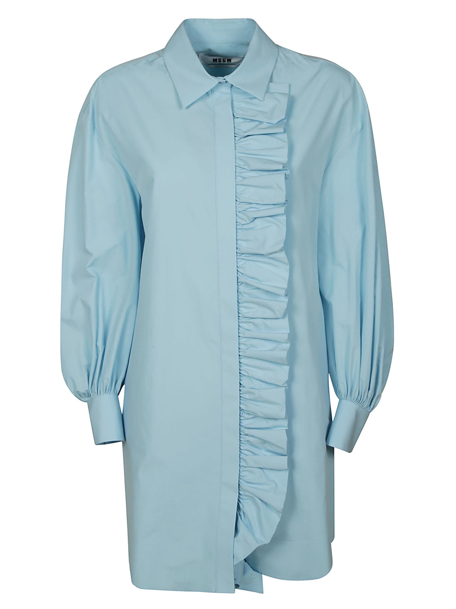 Photo of  MSGM Ruffle Detail Shirt Dress- shop MSGM Dresses online sales