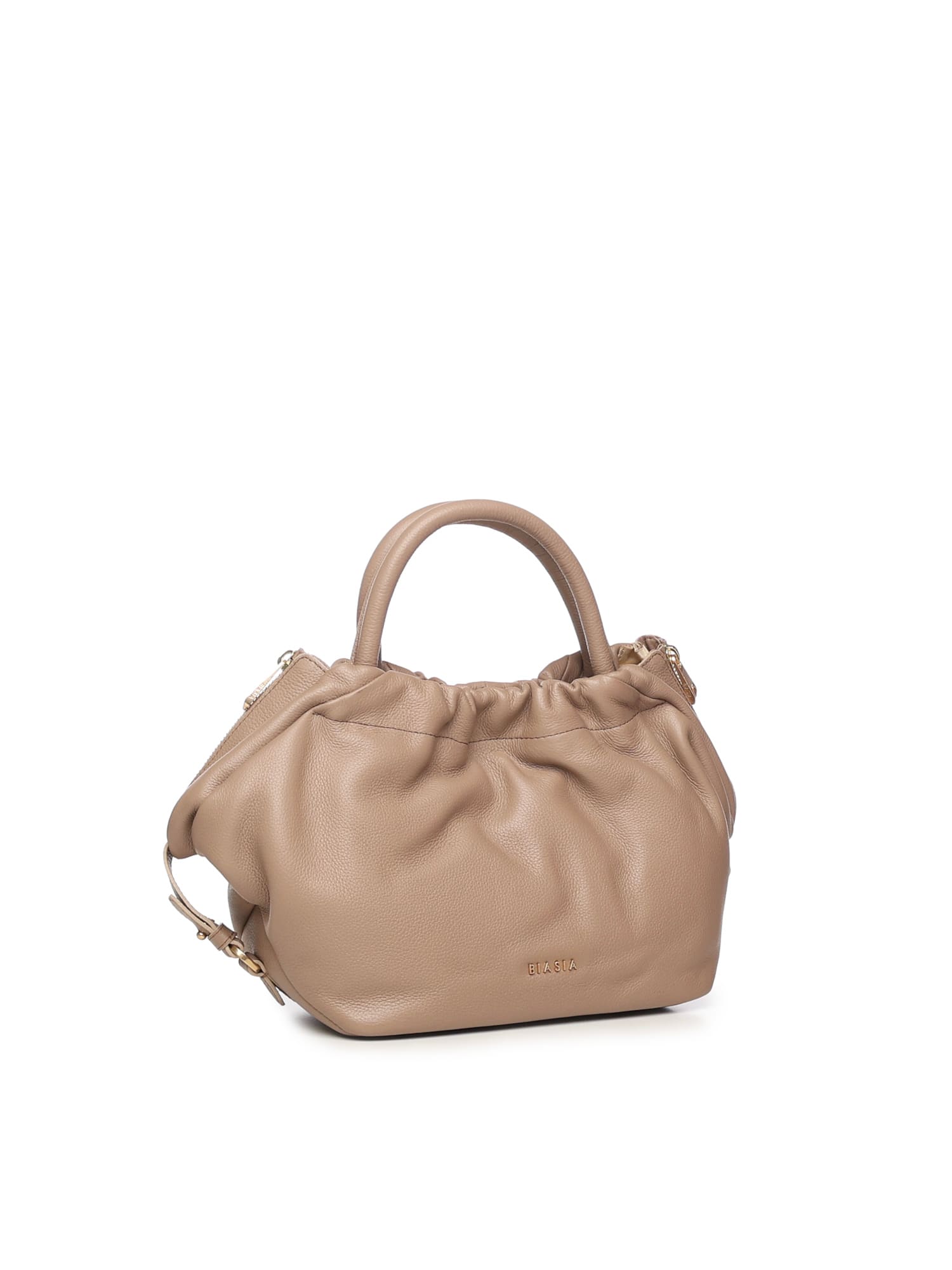 Biasia Gathered Leather Tote Bag In Brown