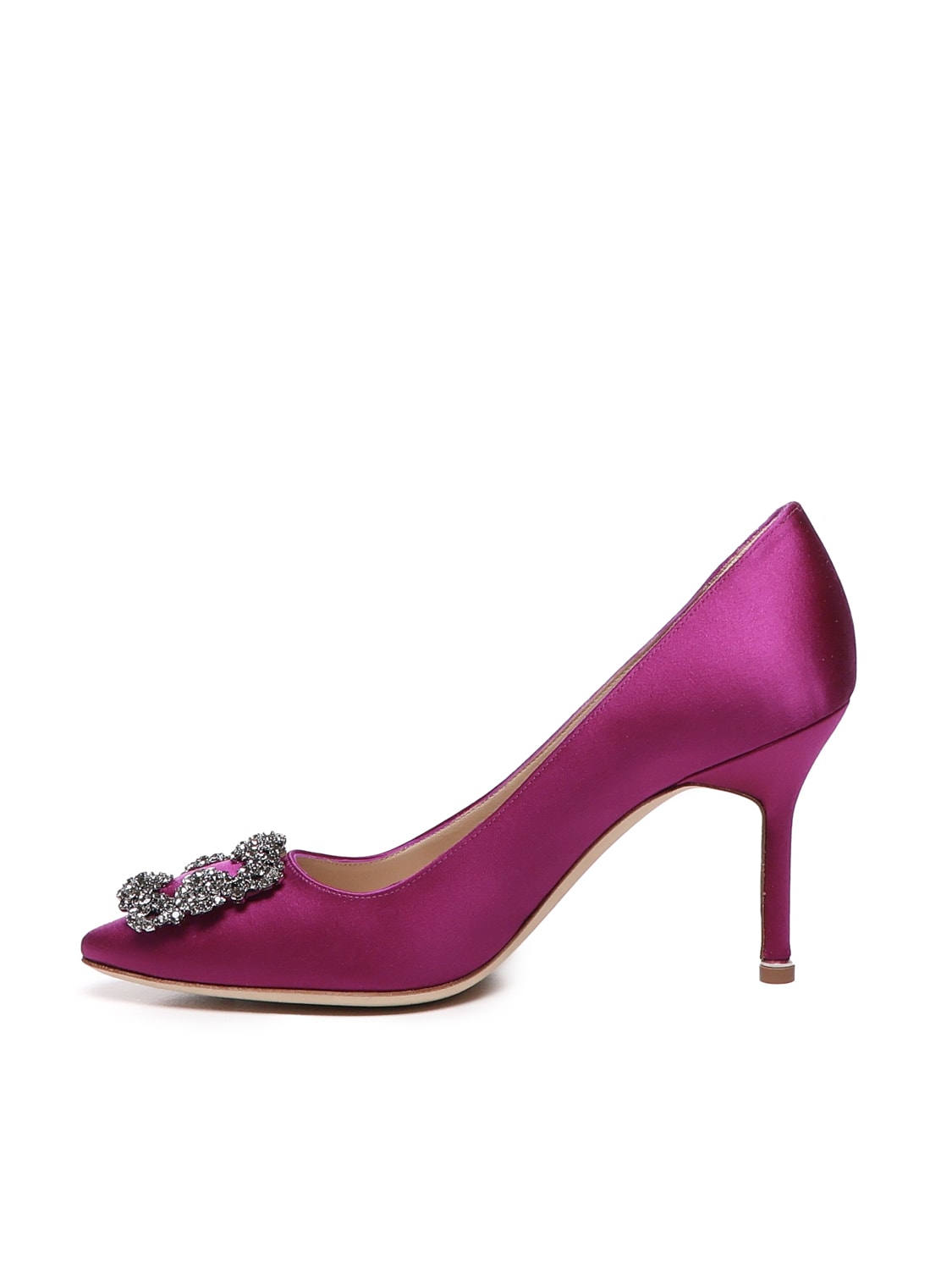 Shop Manolo Blahnik Hangisi Décolleté With Satin Jewel Buckle In Magenta