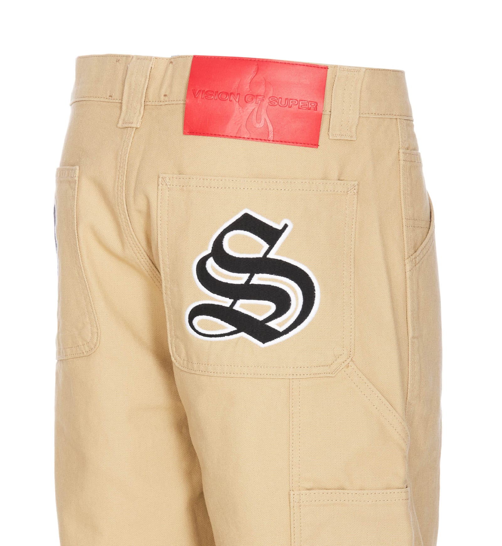 Shop Vision Of Super Sand Worker Pants With V-s Gothic Patches In Beige