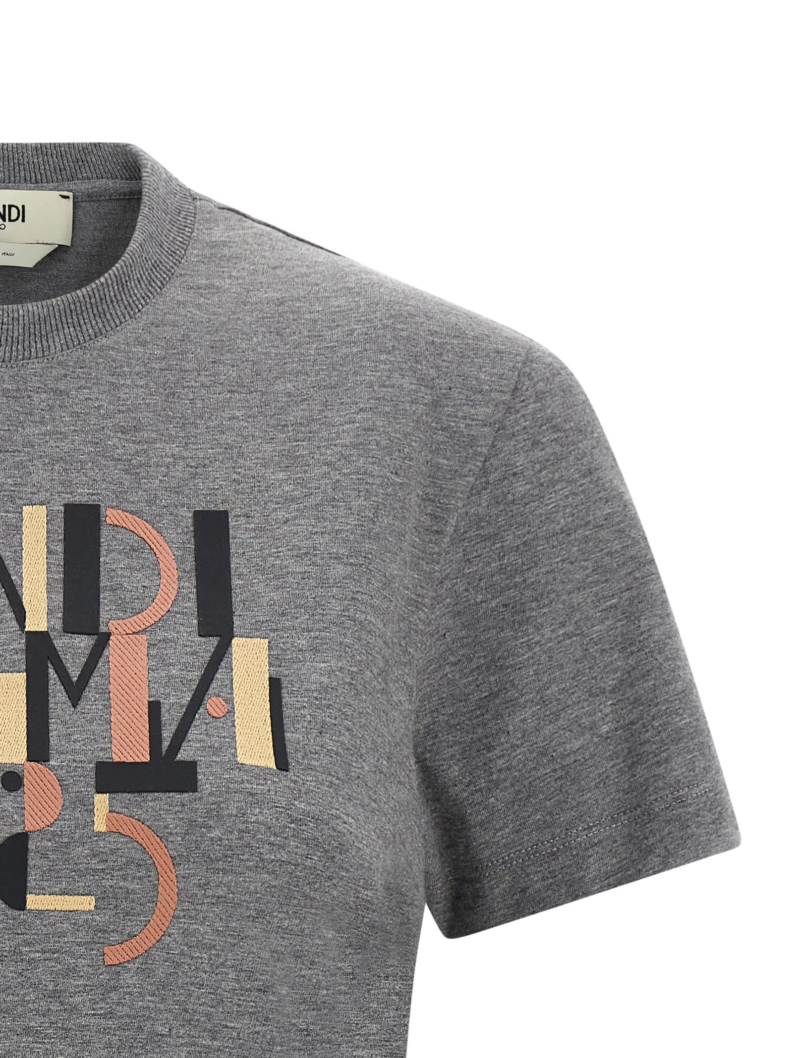 Fendi Logo-print Cotton T-shirt In Gray