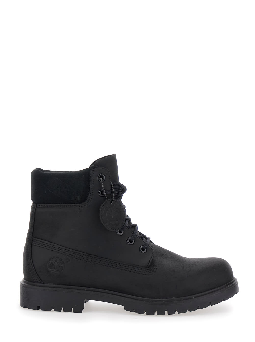Timberland Black Boots With Logo Plate In Leather Man