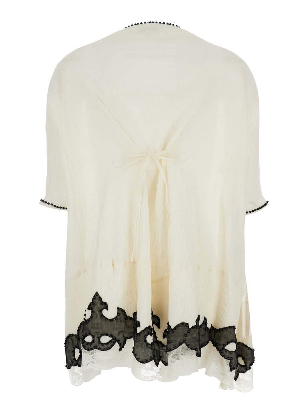 Shop Anjuna Lalla White Dress With Contrasting Details And Applied Beads In Fabric Woman