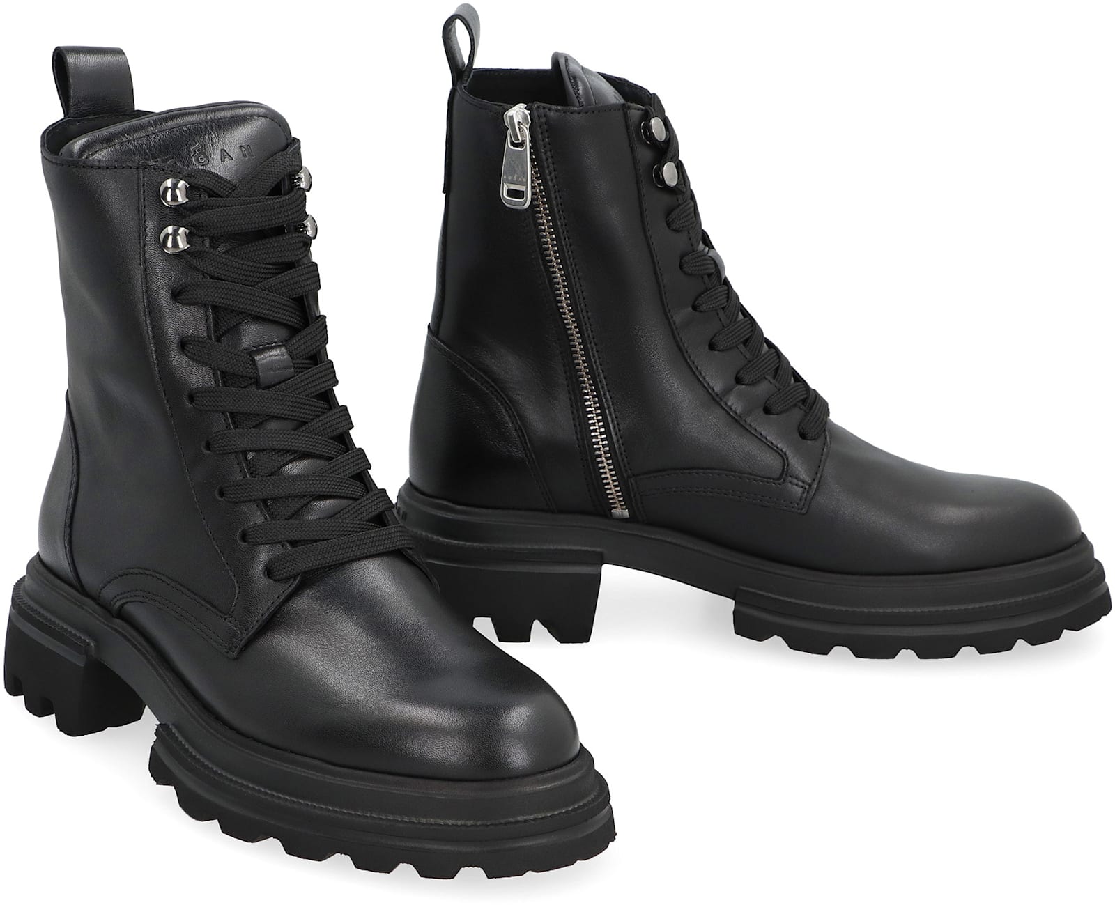 Shop Hogan 10-storey Leather Combat Boots In Black