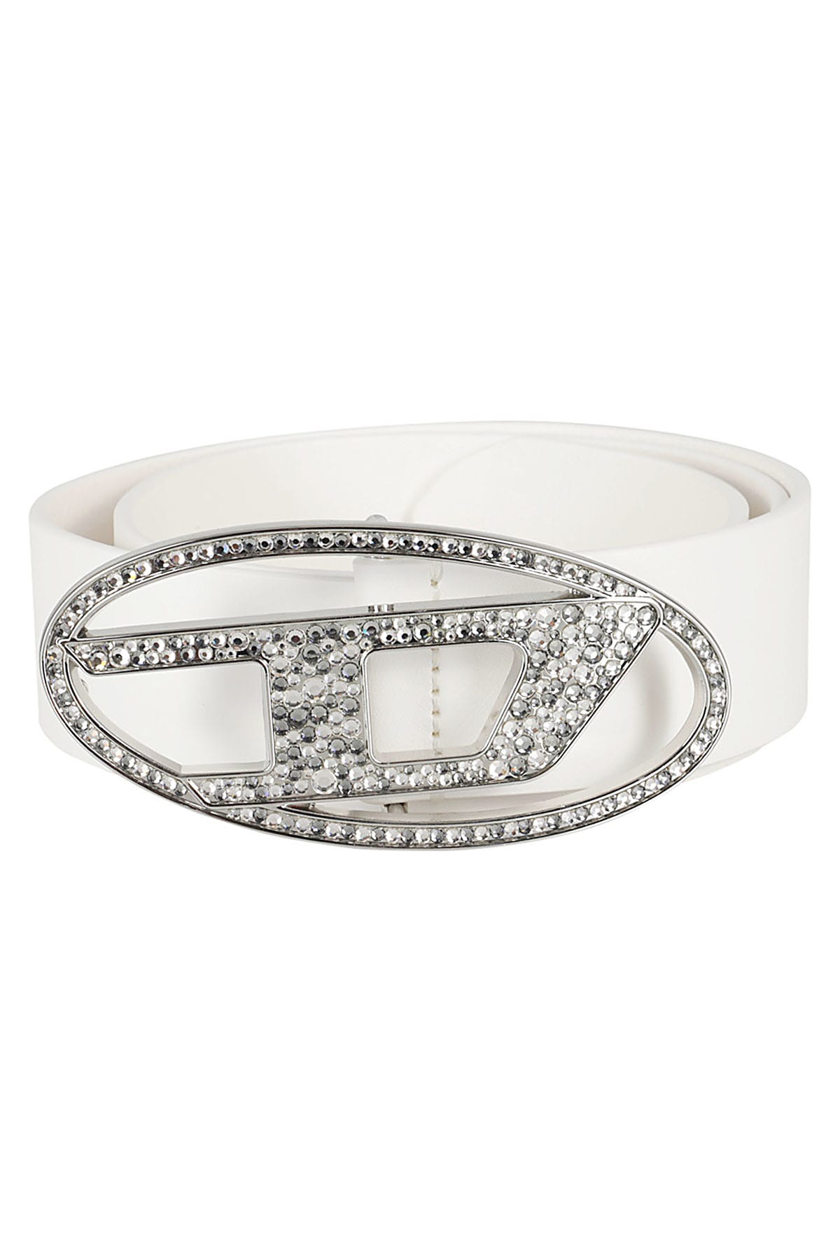 Diesel B-1dr Strass Leather Belt In White