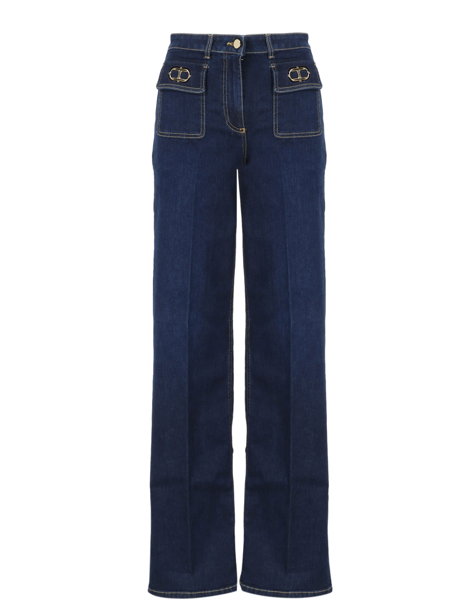 Elisabetta Franchi Logo Wide Jeans