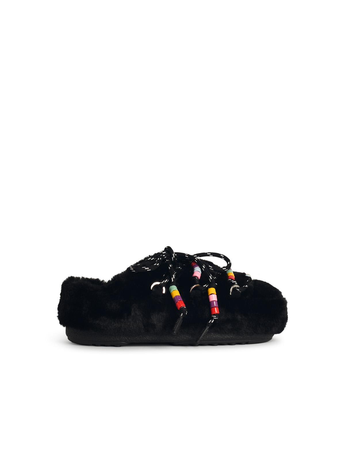 Shop Moon Boot Faux Black Fur Slippers