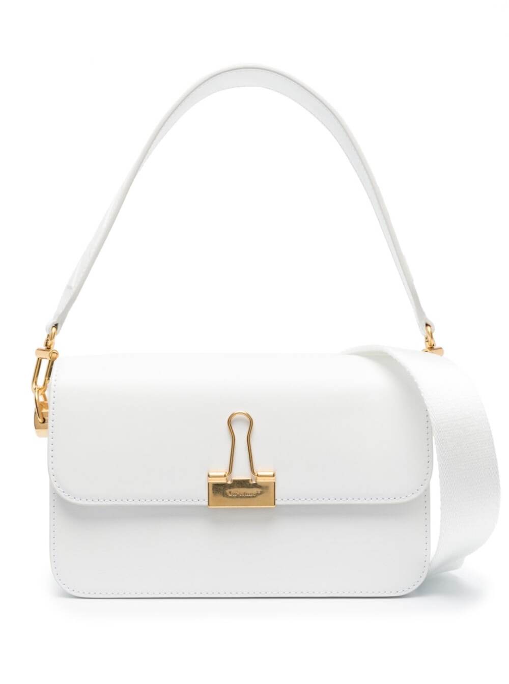 OFF-WHITE BINDER CLIP CROSSBODY BAG IN WHITE LEATHER WOMAN