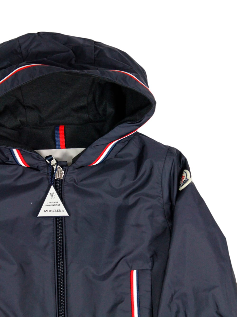 Shop Moncler Windproof Jacket Granduc With Hood And Elasticated Cuffs And Bottom. Zip Closure In Blu
