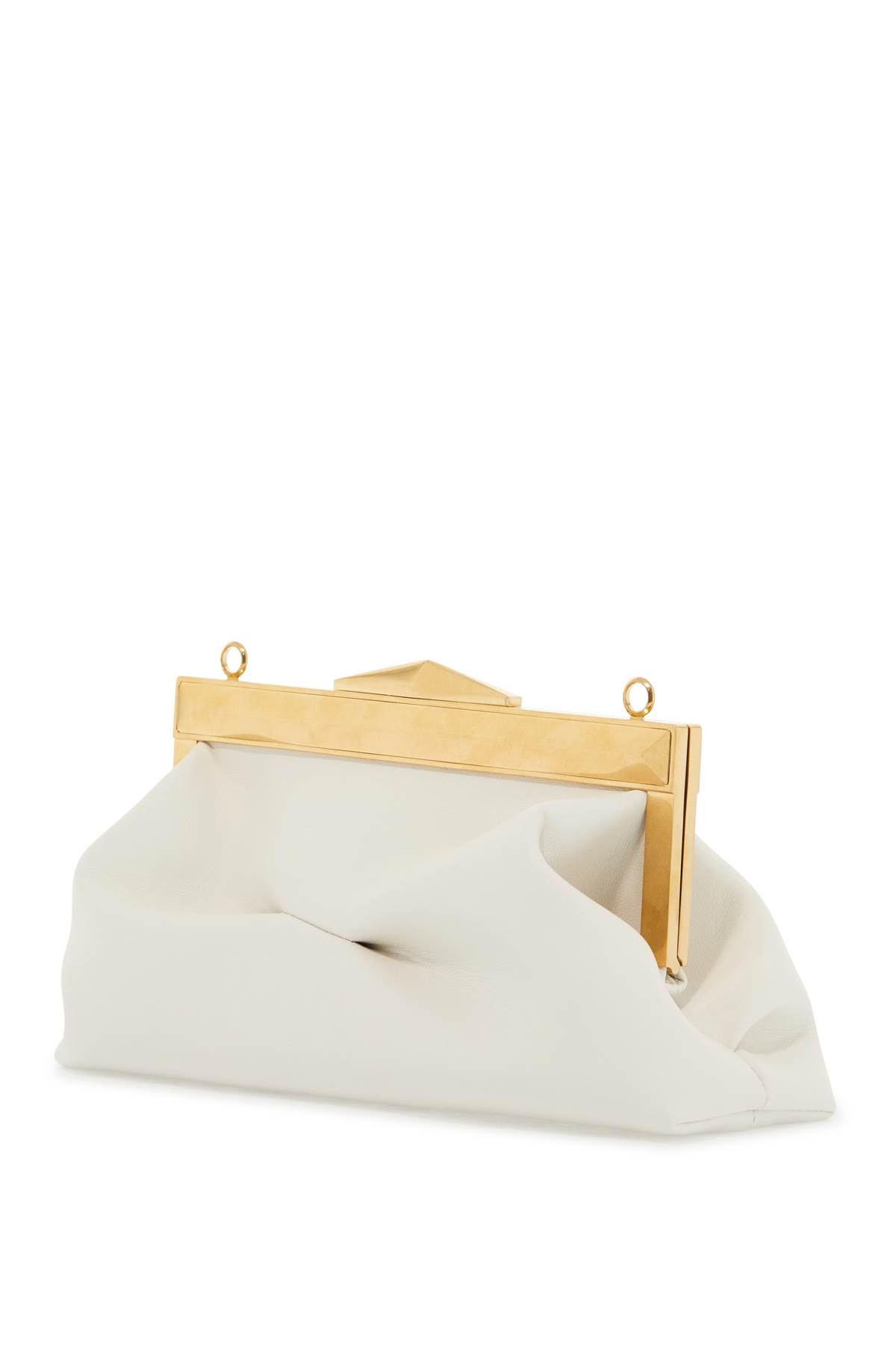 Shop Jimmy Choo Leather Diamond Frame Clutch In Latte Gold (white)