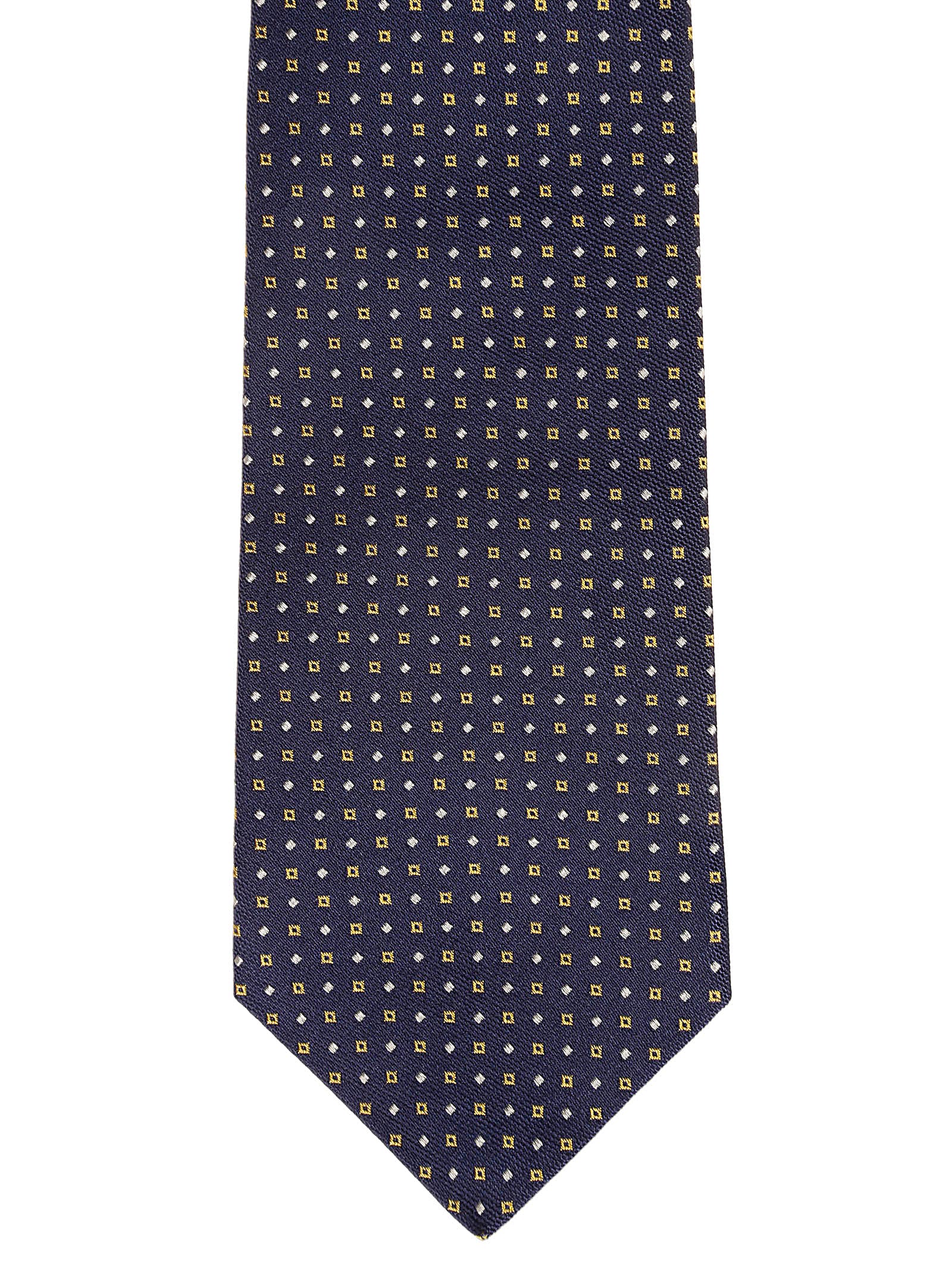 Kiton Classic Black Silk Tie With Square Pattern In Multi