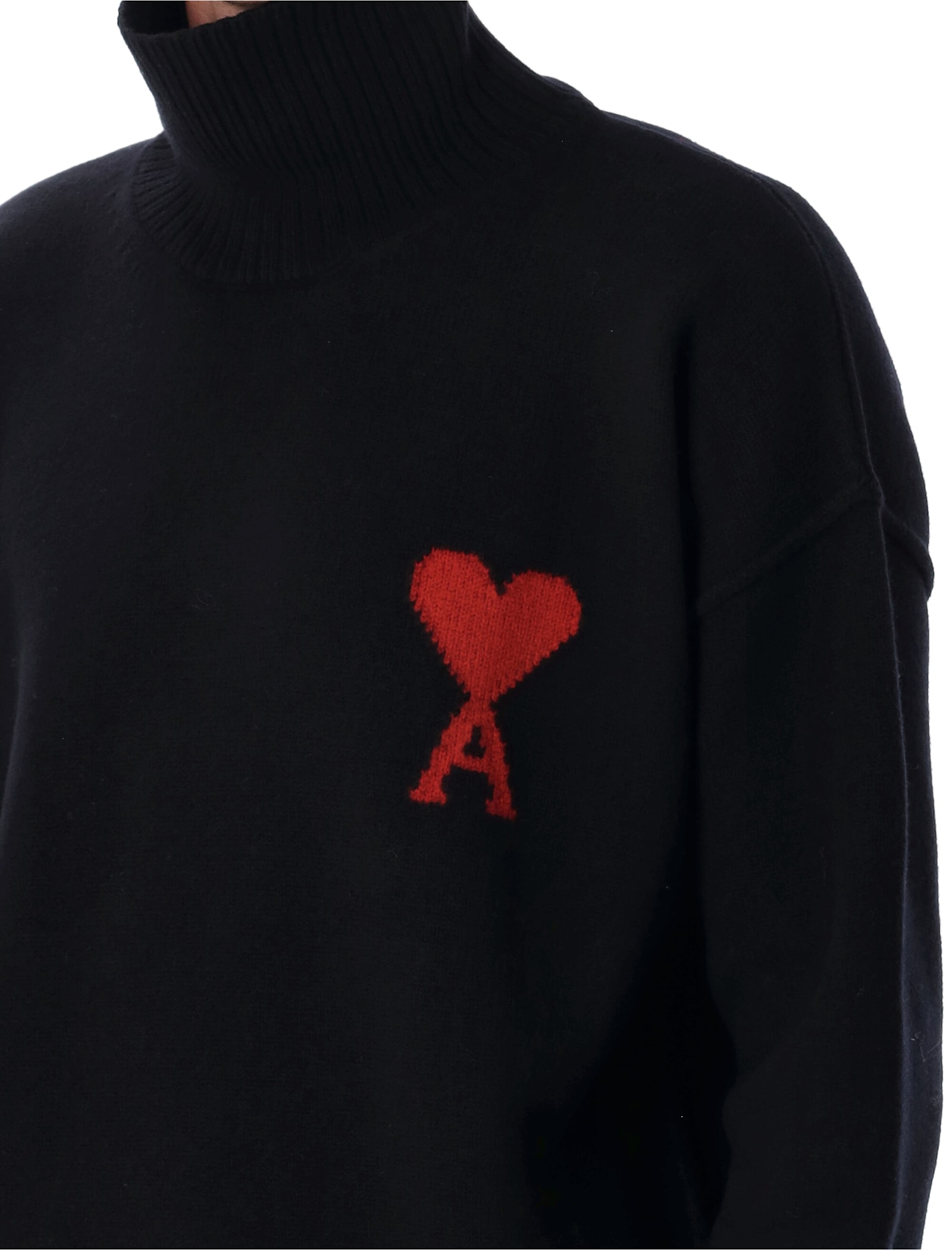Ami Alexandre Mattiussi Ami Paris Ami Paris Black Wool Ami De Coeur Turtleneck In Black