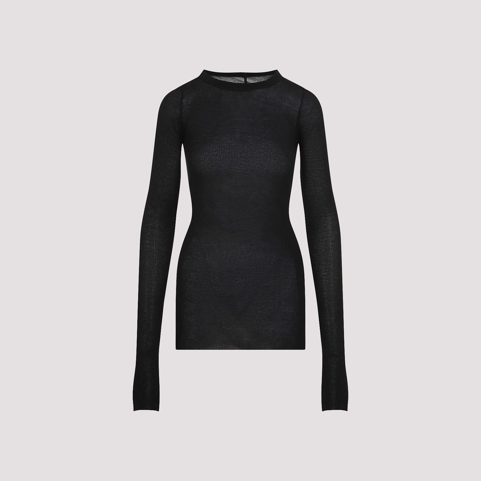 Rick Owens Ribbed Long-sleeve Top With Signature Back Stitching In Black