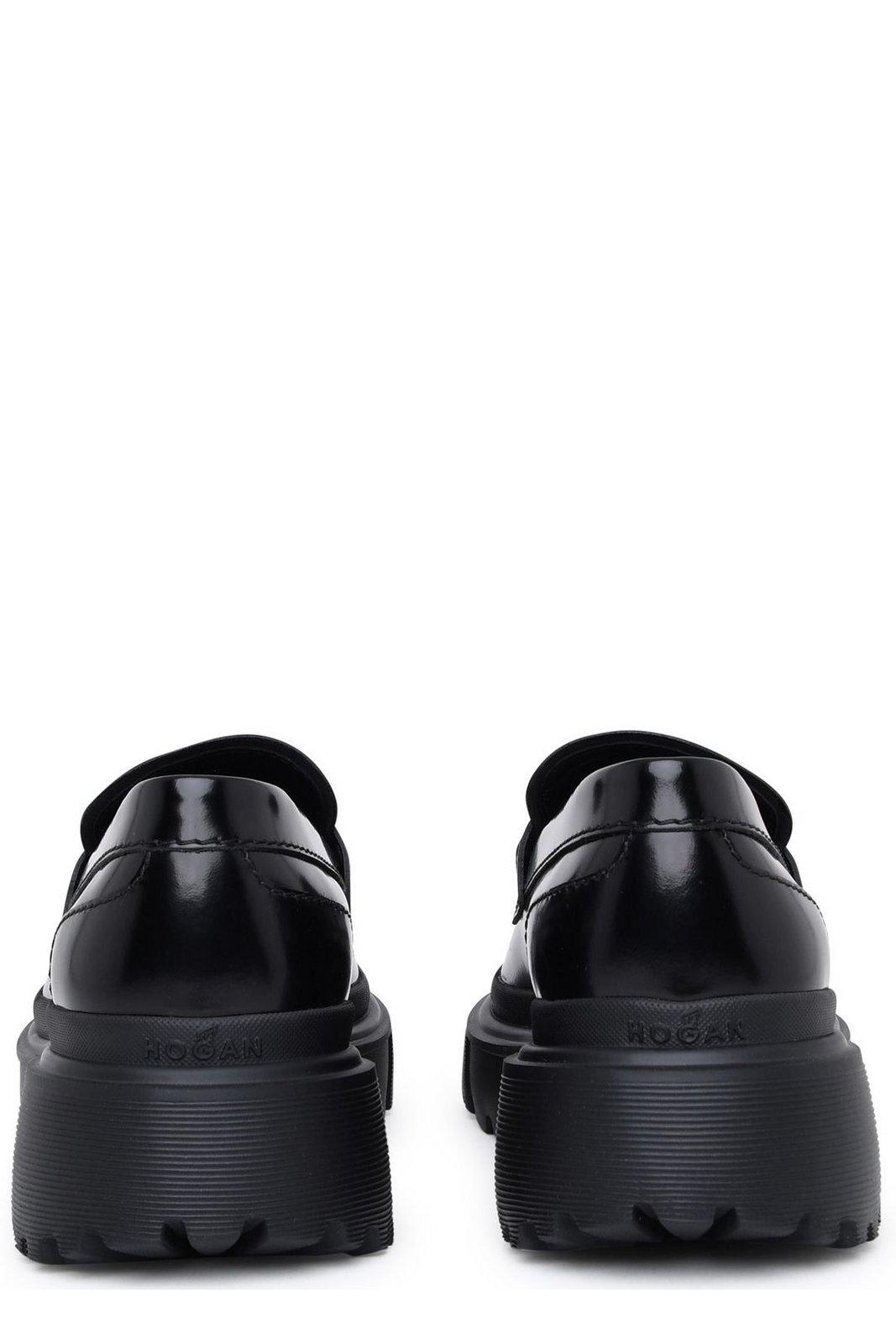 Shop Hogan Logo Plaque Round-toe Loafers In Black