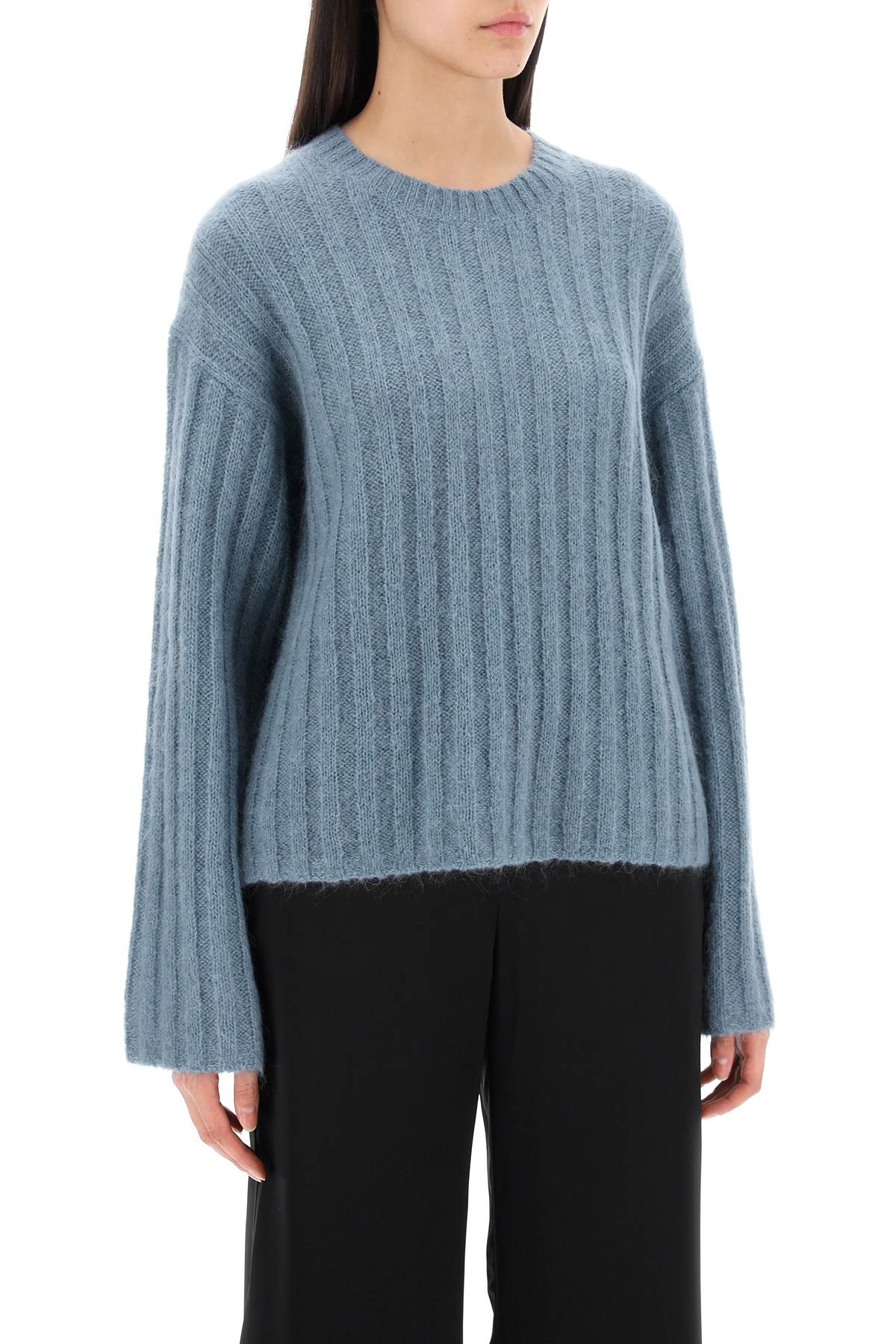 Shop By Malene Birger Ribbed Knit Pullover Sweater In Cool Water (light Blue)