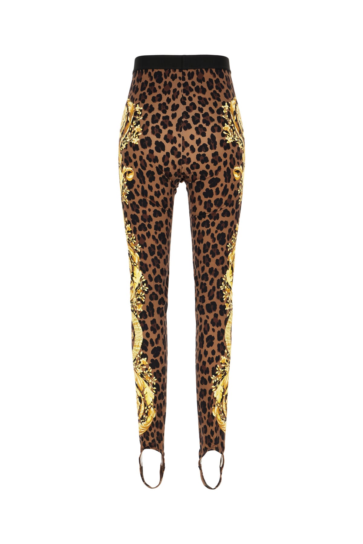 Shop Versace Printed Stretch Nylon Leggings In Chestnut Gold