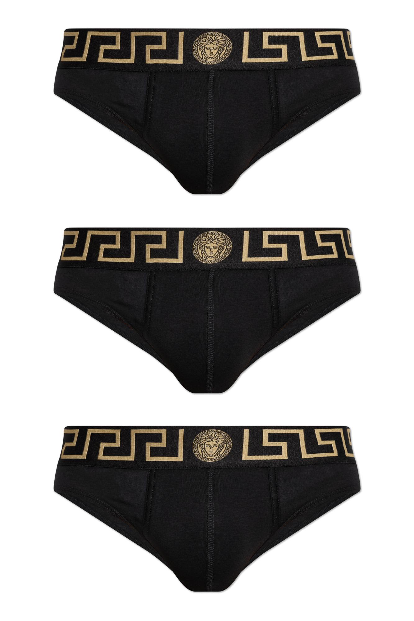 Versace Swim Brief With Greca Motif In Black