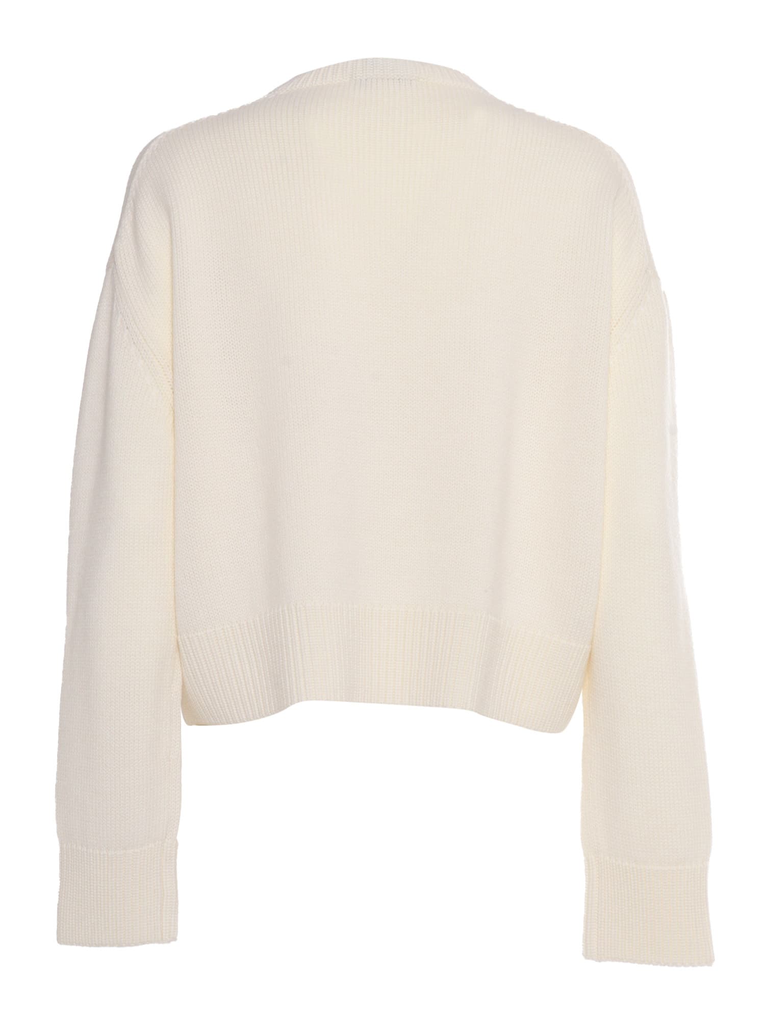 Shop Fabiana Filippi Crew Neck Sweater With Embossed Effect Detail In White