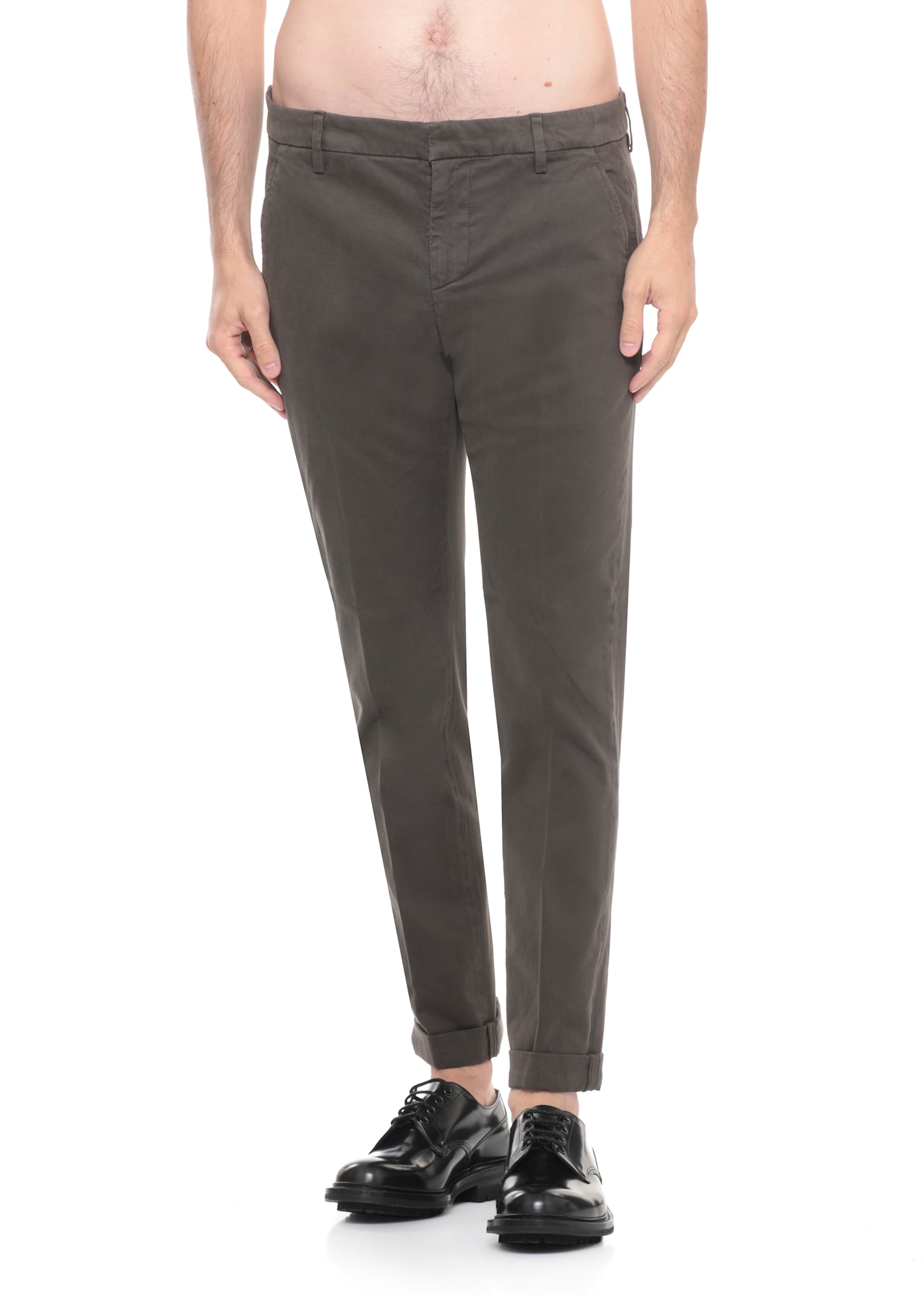 Dondup Straight Leg Trousers Cuffed Hem In Brown