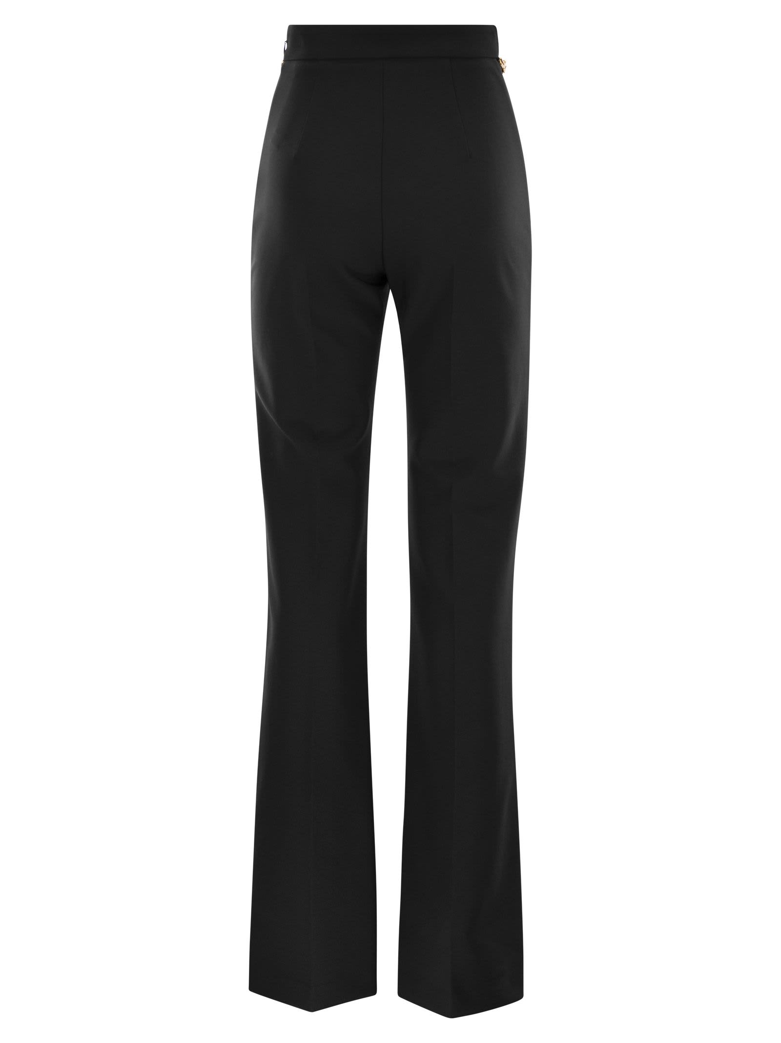 Shop Elisabetta Franchi Stretch Crepe Palazzo Trousers With Belt In Black