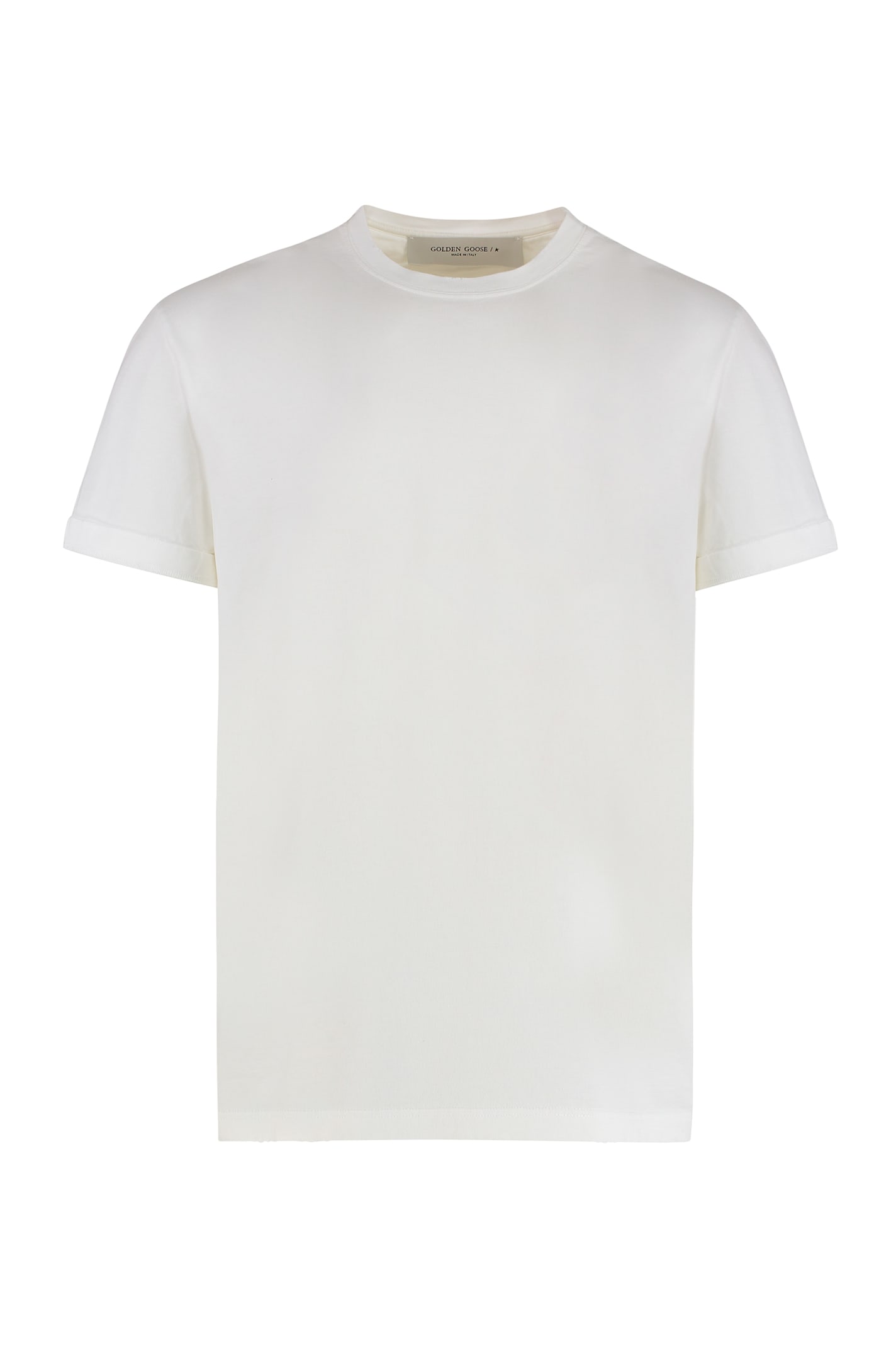 Golden Goose Ribbed Crew-neck Cotton T-shirt With Short Sleeves In White