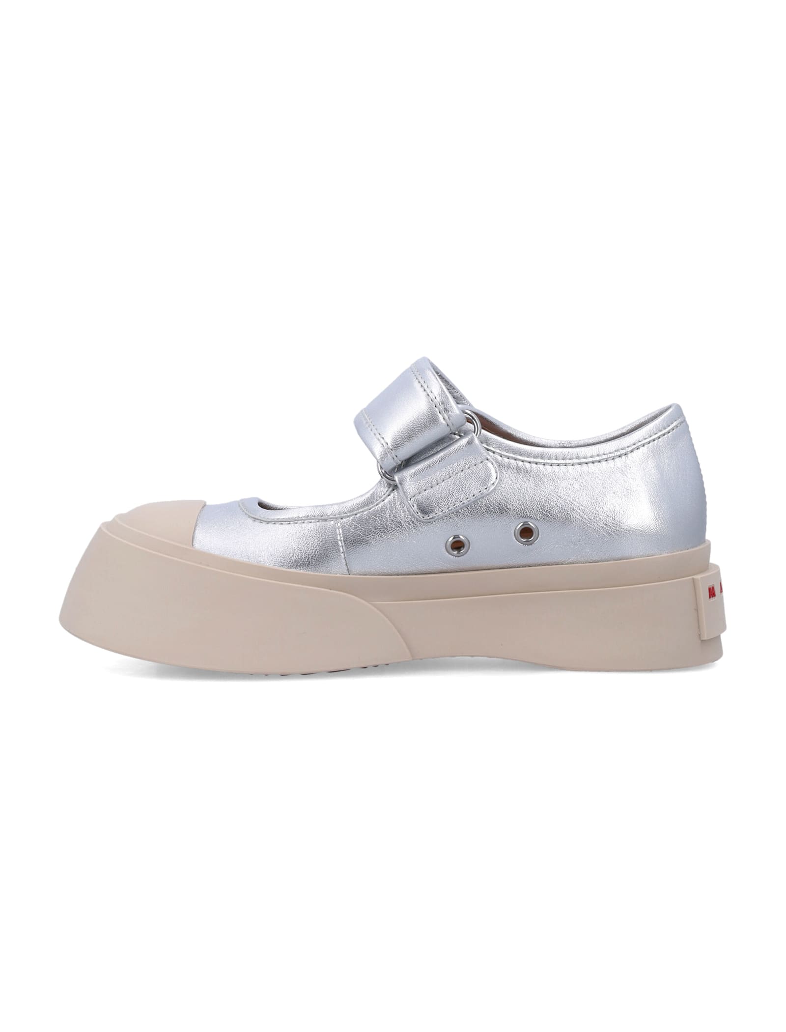 Marni Mary Jane Metallic Wrinkled Sneakers In Silver