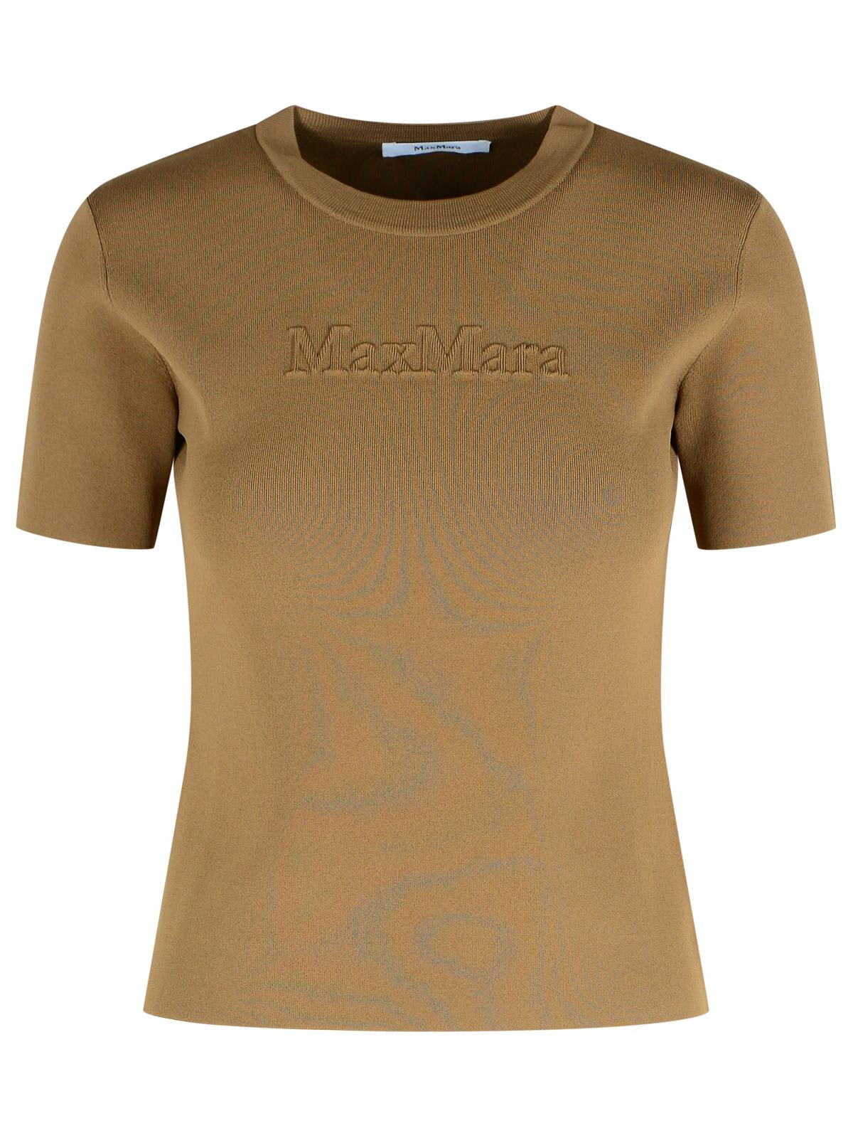 Max Mara Adelio Embossed-logo Short-sleeve T-shirt In Brown