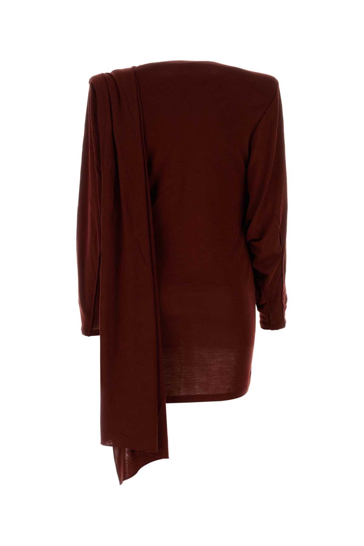 Shop Saint Laurent Burgundy Jersey Mini Dress In Rougepiment