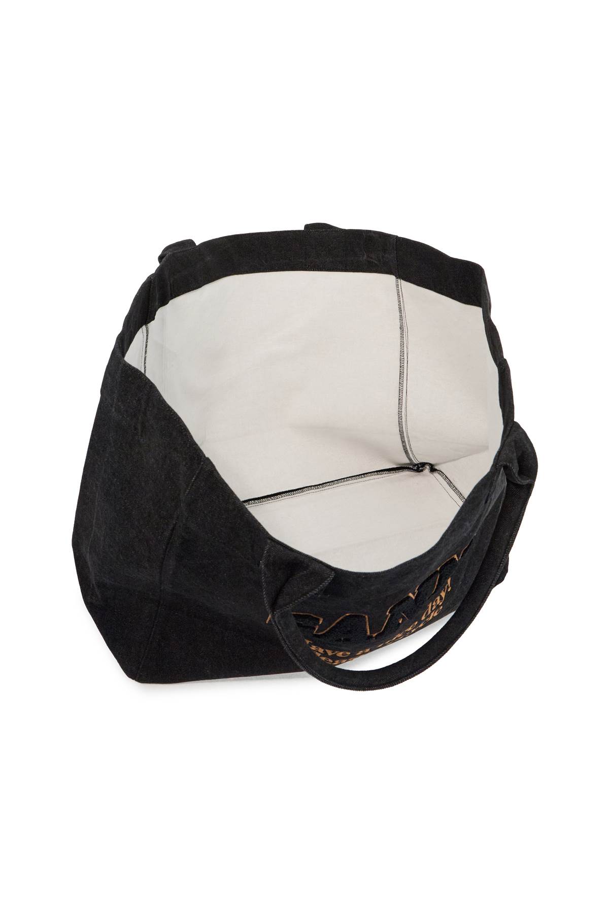 Ganni Denim Logo Tote Bag With 9 In Black (black)