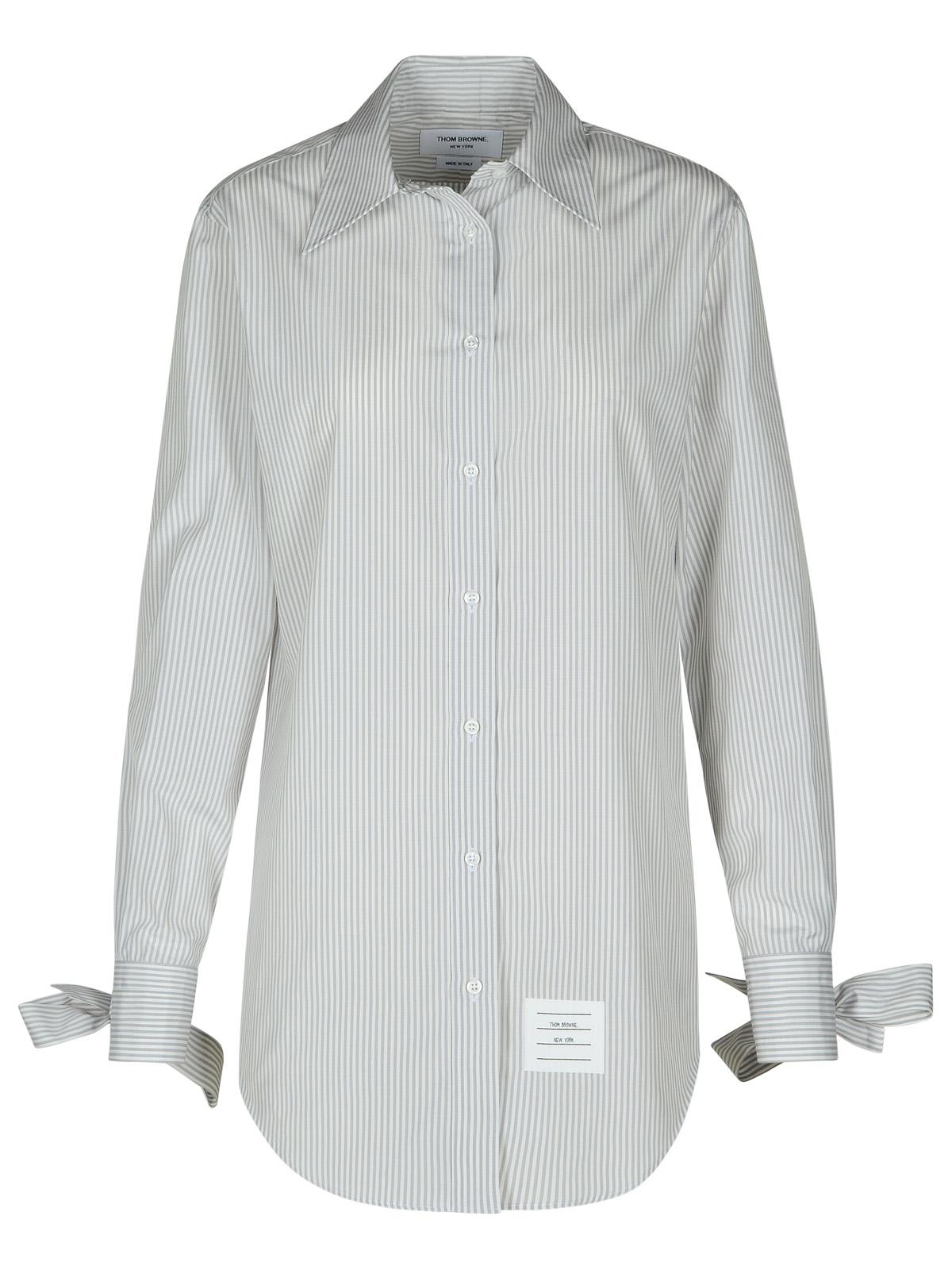 Shop Thom Browne Long Shirt In Grey Silk Blend