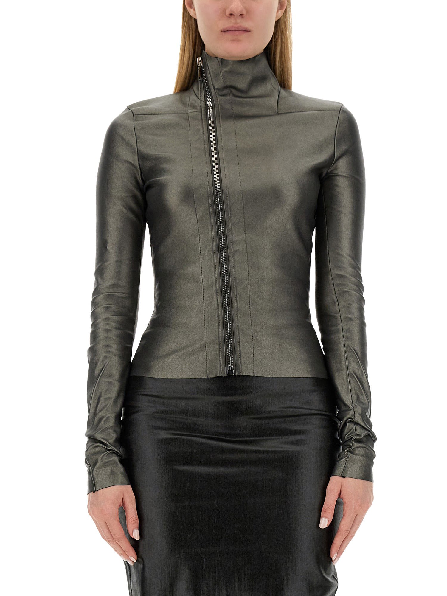 Shop Rick Owens Leather Jacket In Grey