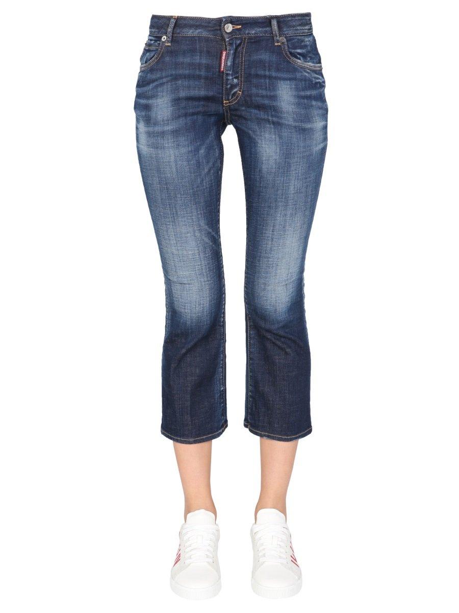 Shop Dsquared2 Distressed Cropped Jeans In Blu Denim