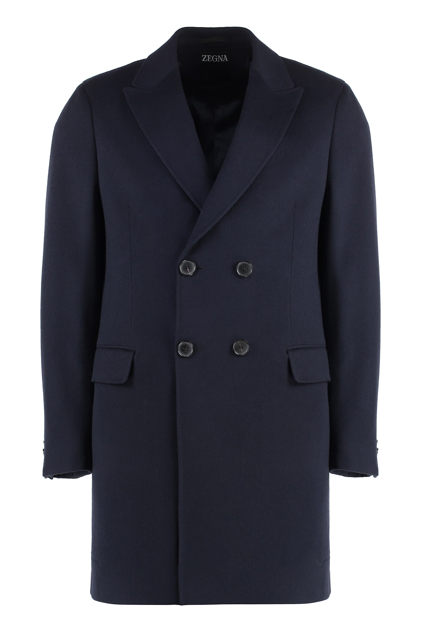 Shop Zegna Wool Blend Double-breasted Coat In Blue