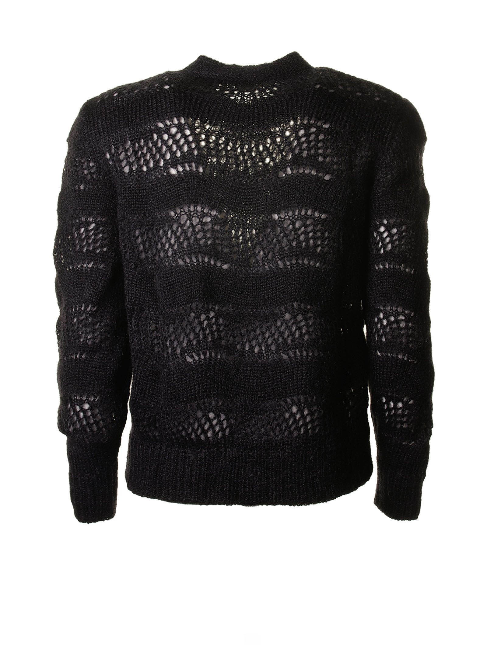 Shop Saint Laurent Black Perforated Crew-neck Sweater In Noir