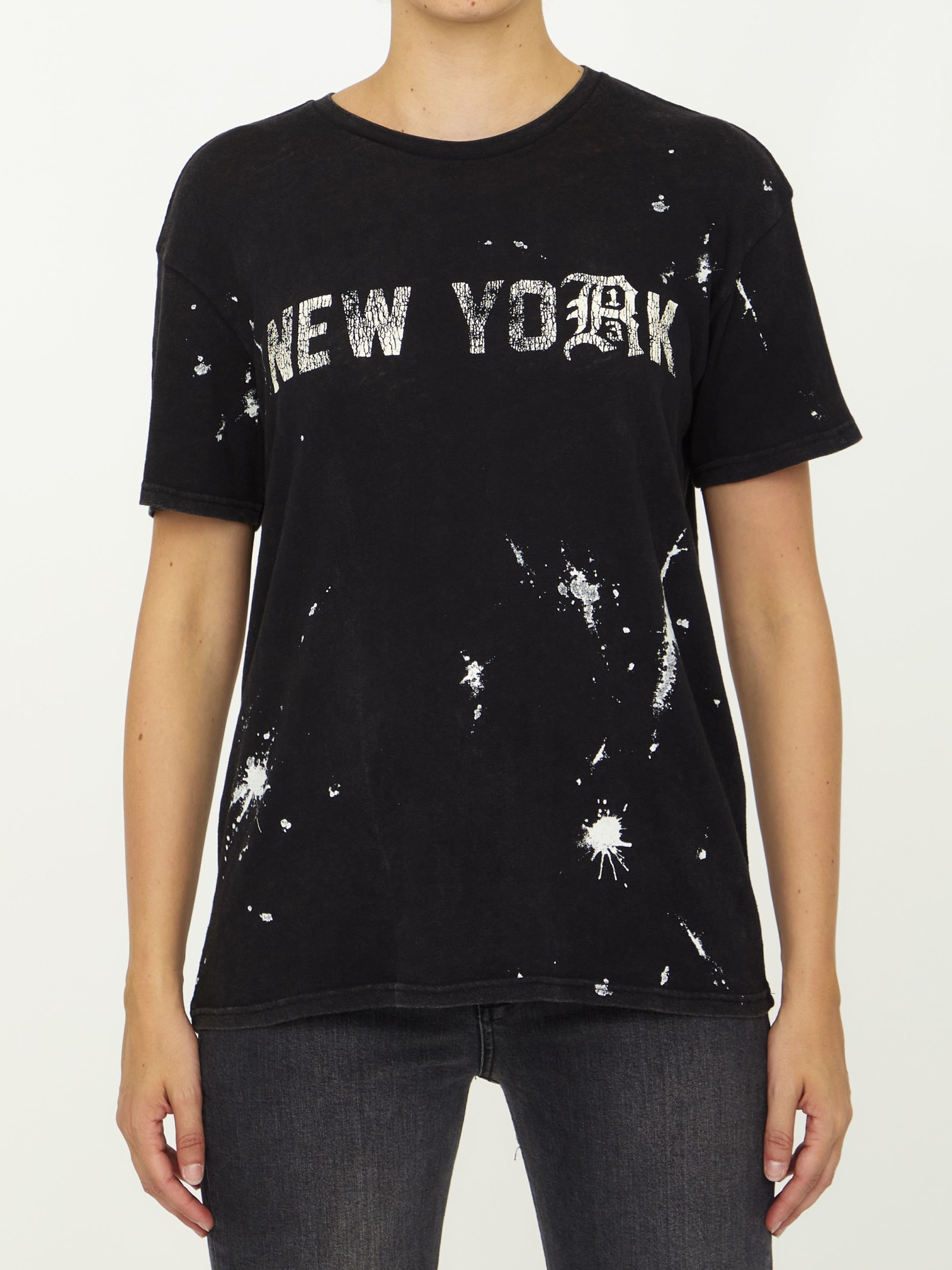 R13 Paint Splatter New York Boyfriend Stretch Recycled Cotton Graphic T-shirt In Black